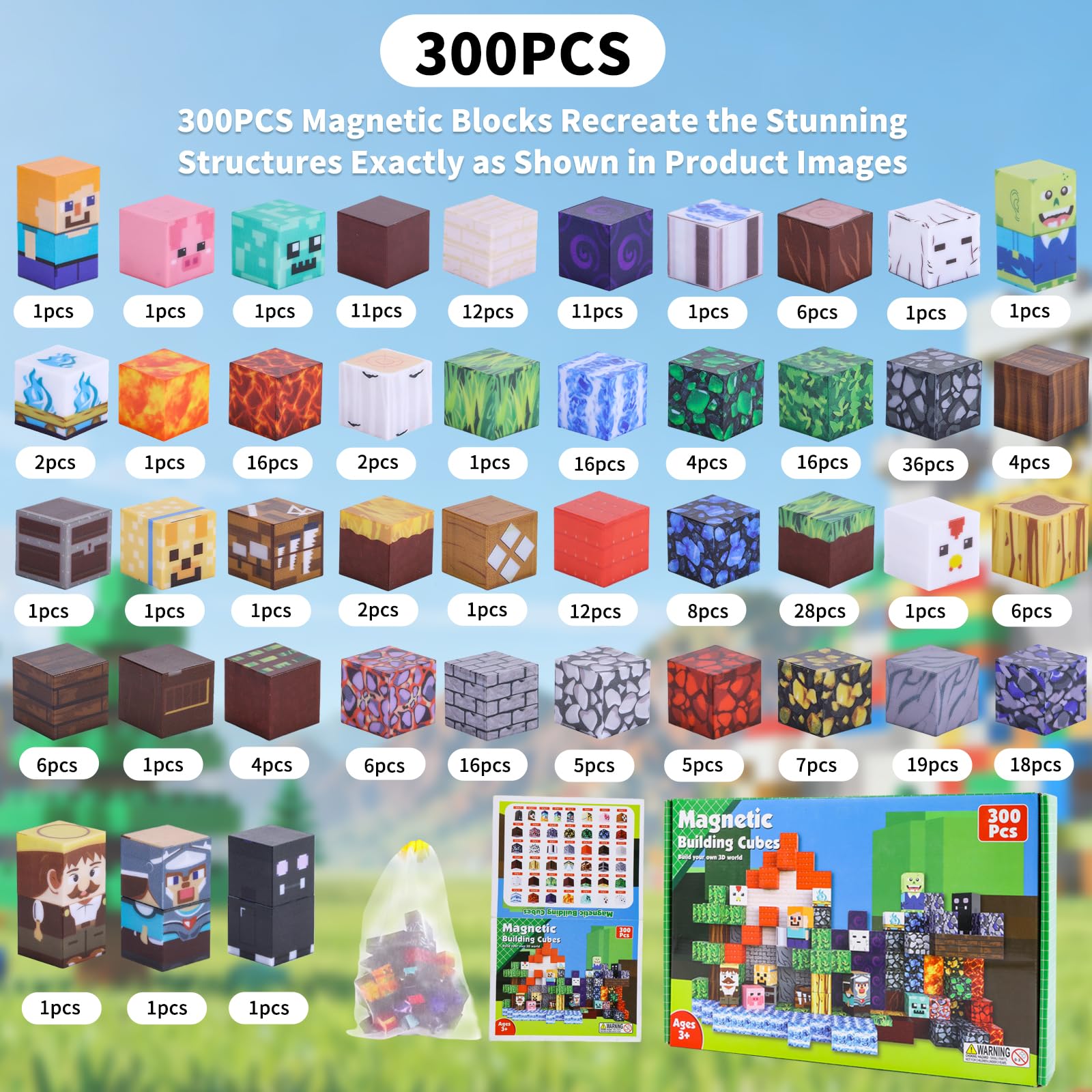 MEESHEEP 300PCS Magnetic Blocks, Magnetic Building Blocks Set Educational Building Toys for Girls & Boys Age 3-10 - Image 2