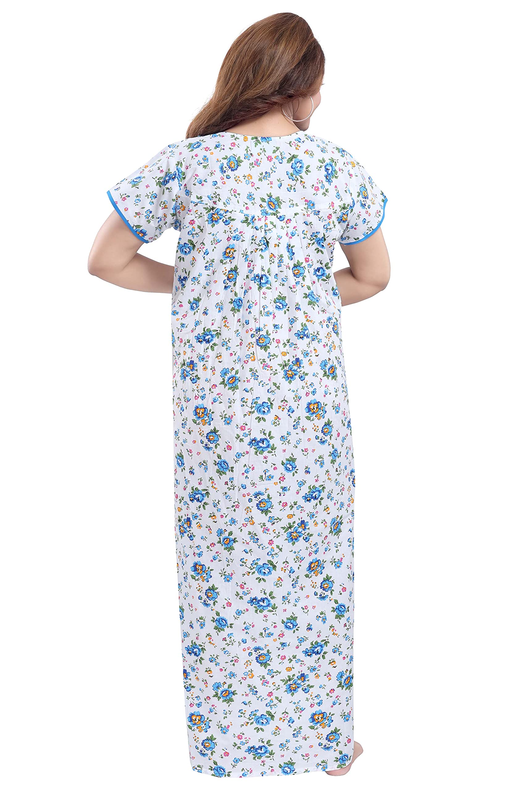 Soulemo Women's Cotton Paisley Maxi Nighty (499XXXL_OFFWHITE & BLUE_XXL - BUST 52) 2