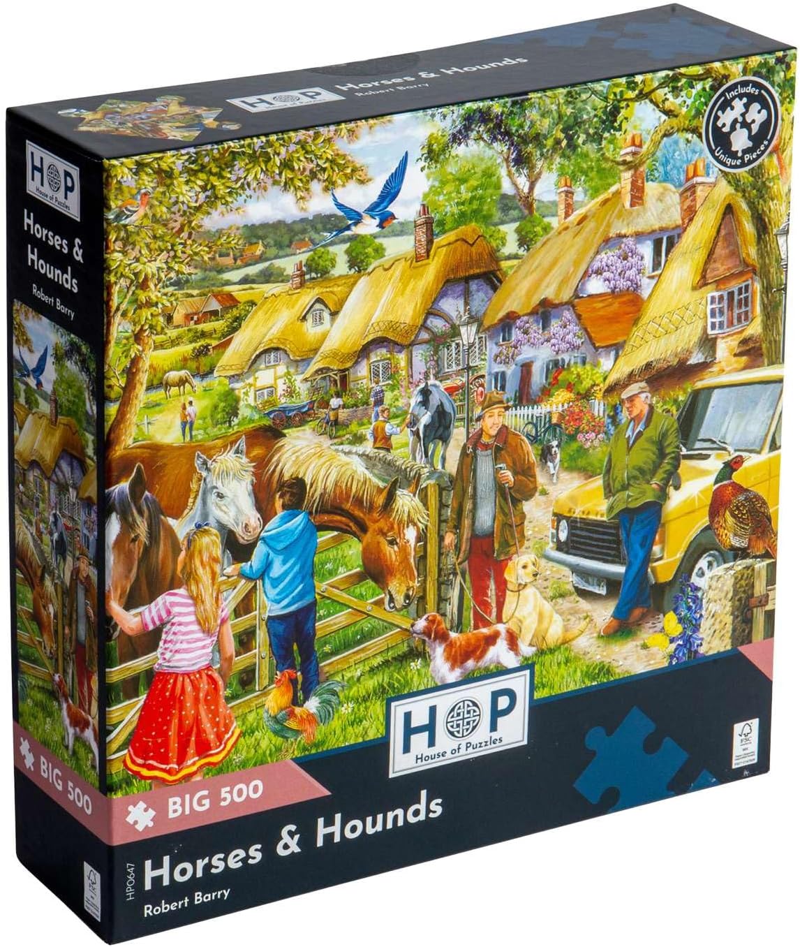 The House of Puzzles - Horses & Hounds Jigsaw - Big 500 Piece Jigsaws For Adults, Extra Large Pieces, Artist Illustrated, Scenic Landscape, Deluxe Puzzle Gifts