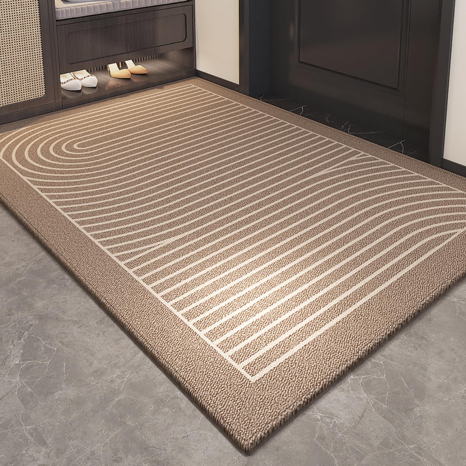 Zerbino Ingresso Esterno Linee Geometriche Marrone Beige Zerbino Ingresso Interno Rettangolare con Retro in Gomma Antiscivolo per Casa Camera da Letto Corridoio Cucina Ufficio 90x150 cm