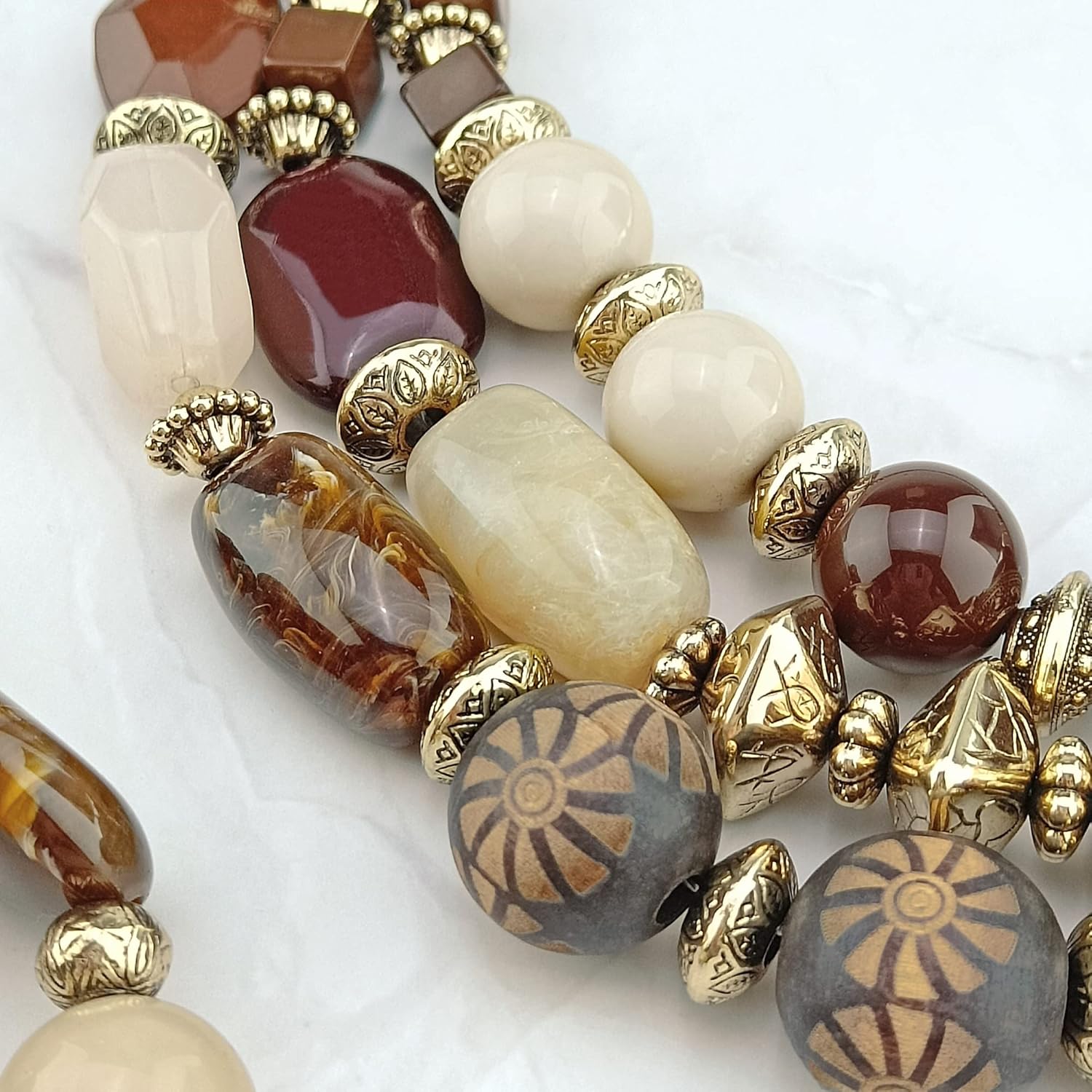 Bocar 3 Layer Chunky Statement Beaded Necklace Set with Earrings Bracelet Fashion Multi Layer Women Collar Necklace (NK-10625-Brown+er+br)