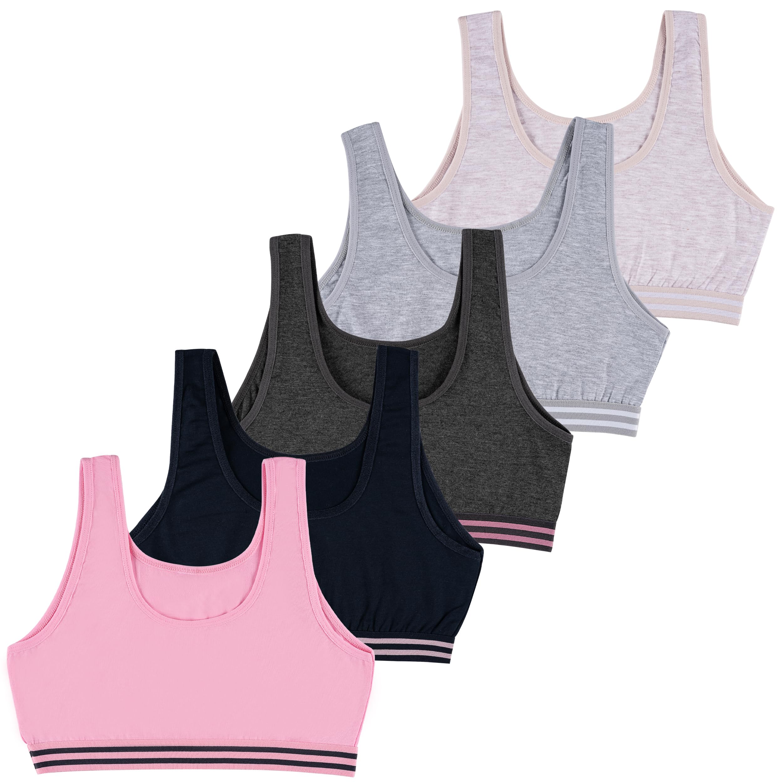 LOREZA ® 5 Brassières en Coton pour Fille sous-vêtements Soutien-Gorge de Sport Tailles 8 à 15 Ans