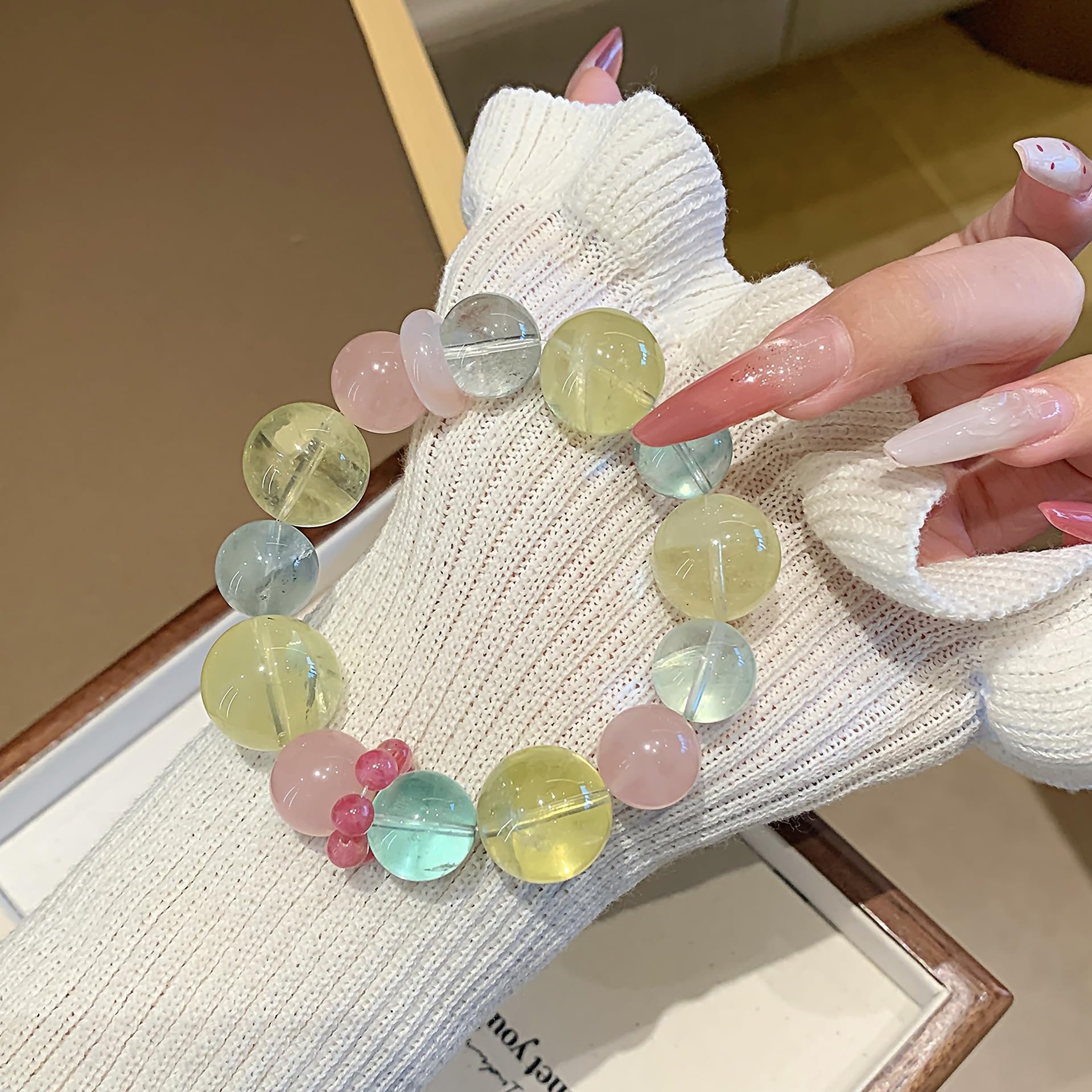 Pulsera multitesoro de Cornucopia de Cristal Natural, Pulsera de Cristal de Pelo Verde Aguamarina de Alta Gama a la Moda para Mujer