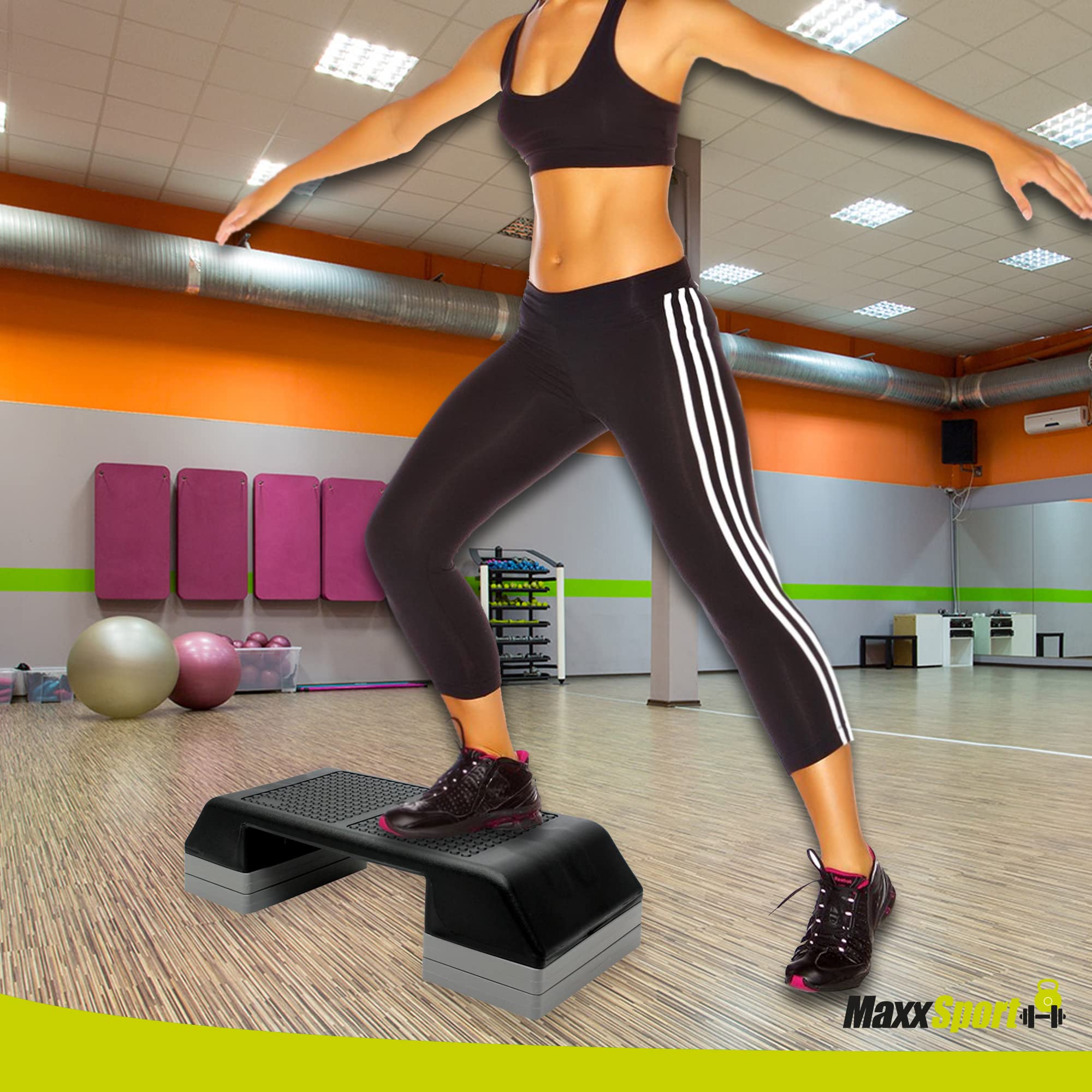 MaxxGarden Fitness Steppers per L'allenamento con Sollevamento di - Scatola di Gradini Aerobici Esercizi Cardiovascolari e Perdita di Peso - Stepper per L'esercizio con 3 Gradini Altezza Regolabile