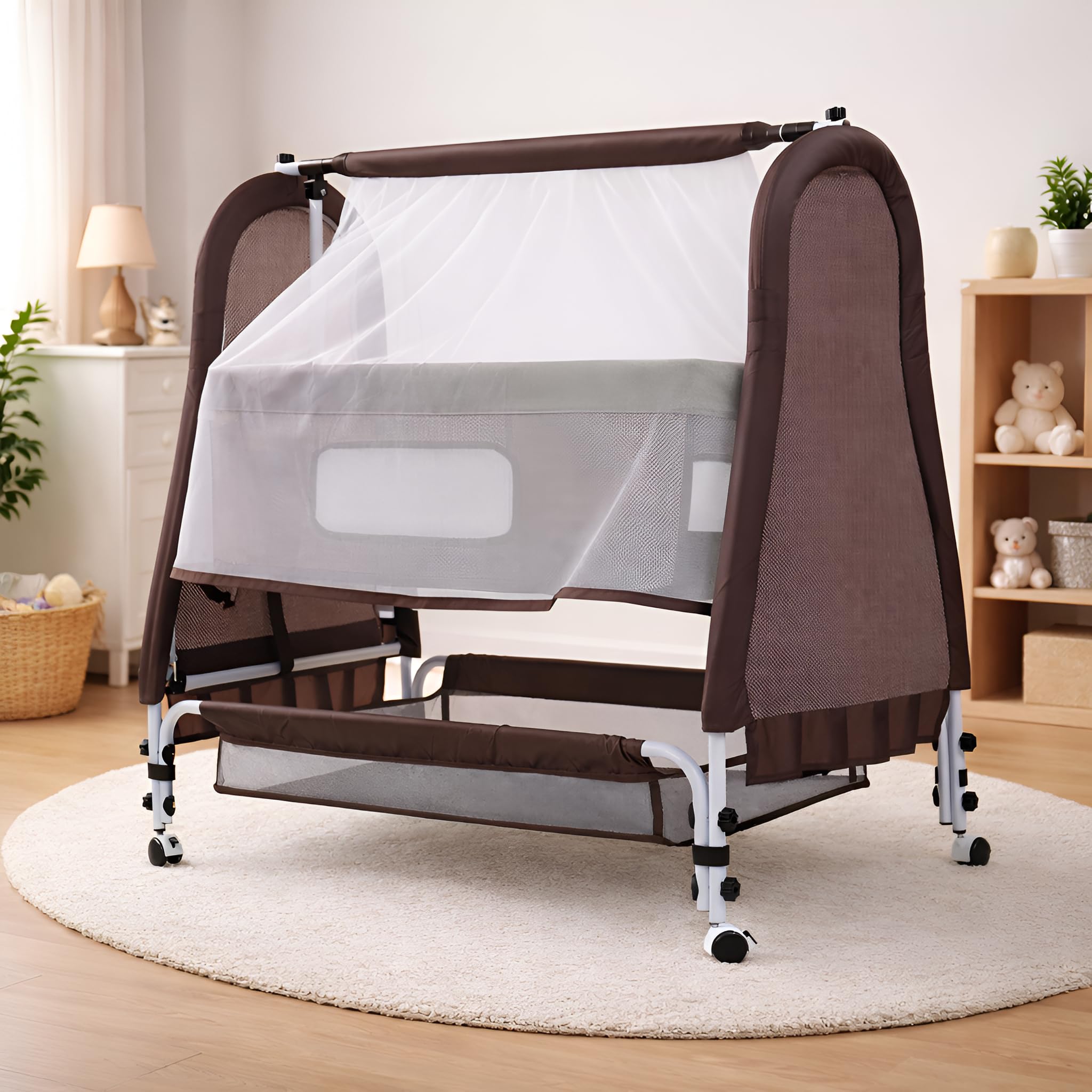 PANDAORIGINALS Jumbo Baby Cradle|Soft Cushion Baby Jhula/Paalna Cute cot with Mosquito Net for 0-9 Months Boys and Girls Super Strong Soft Cushion and Swing Lock Function (Royal Brown)-image-47