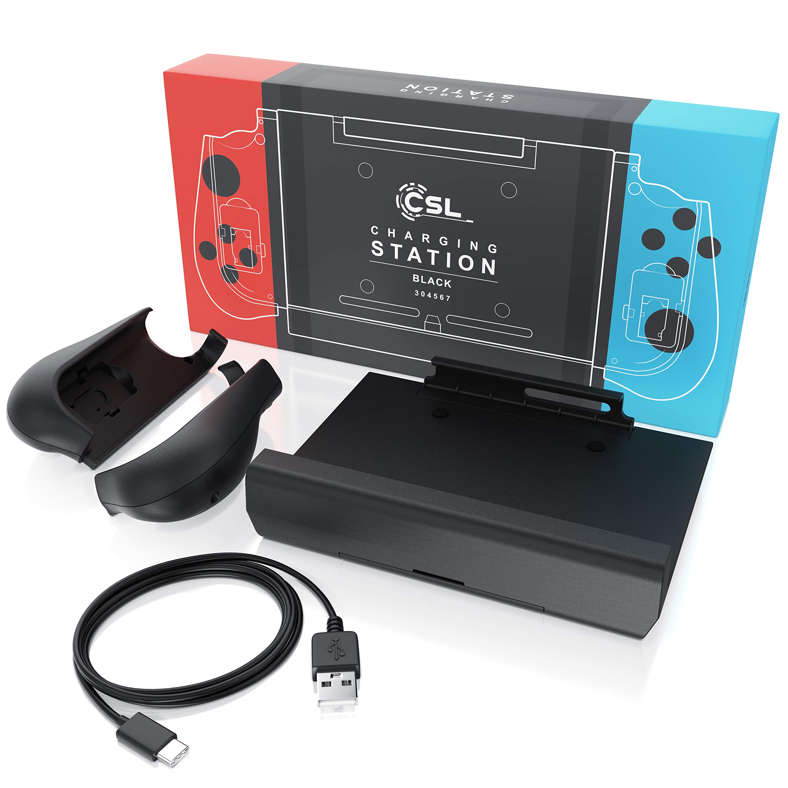 CSL - 10000 mAh Nintendo Switch Akku Hülle - tragbare Powerbank – Switch Charge -Ladegerät - mit Joy-Con-Griffen - Anpassbarer Ständer - Card Steckplätze - Akku Hülle Ladegerät