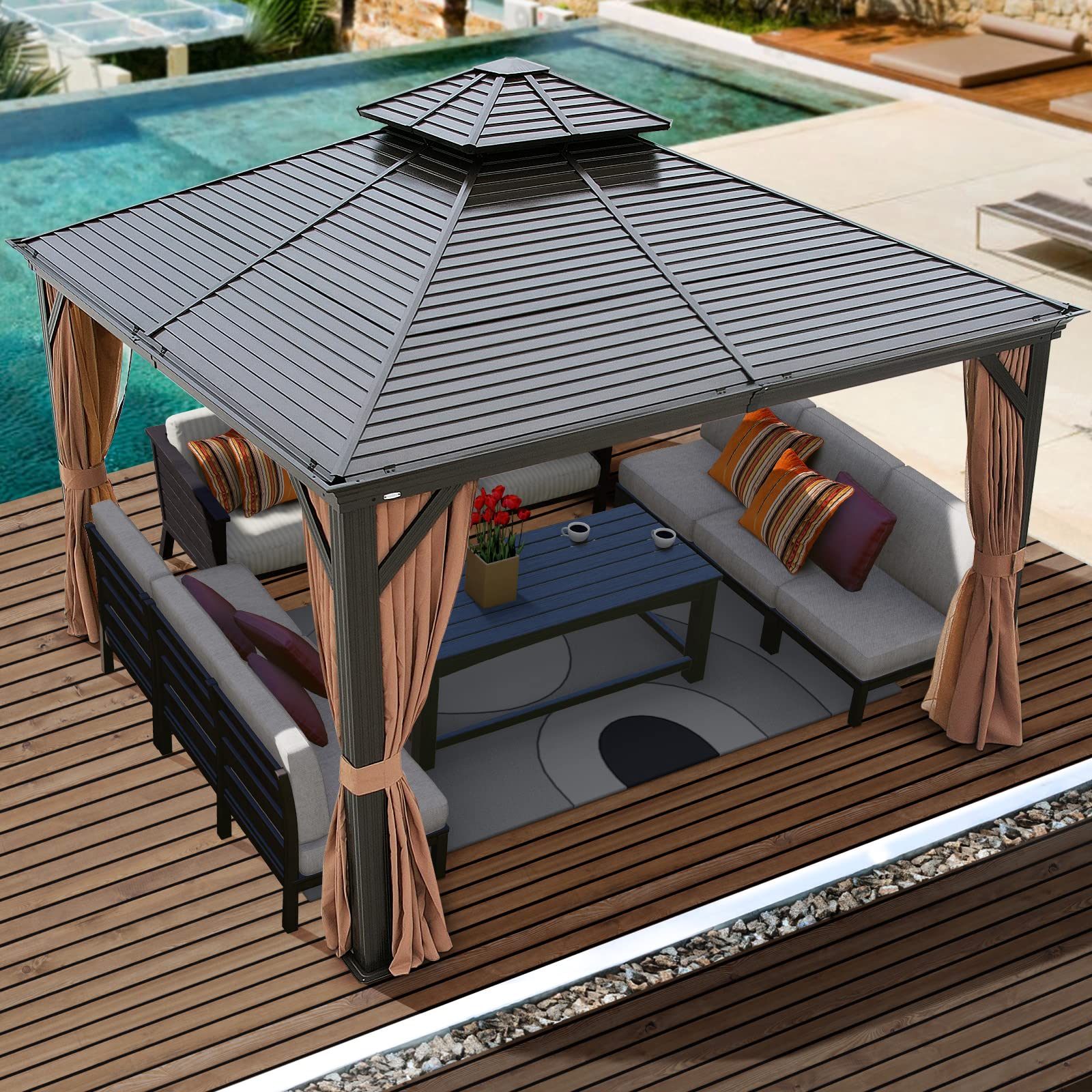 Buy NOBLEMOOD 12' x 12' Outdoor Hardtop Gazebo Double Roof Galvanized