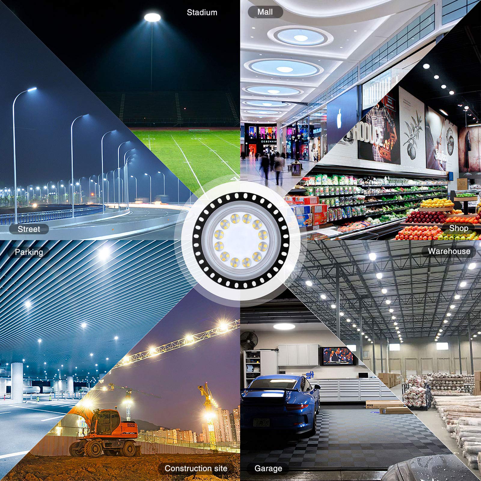Sararoom 4 Pack 50W UFO LED Hallenleuchte 4000LM Superhell LED Industrielampe Kaltweiß 6500K Hallenstrahler - 120°Abstrahlwinkel Industrial Kronleuchter Werkstattlampe für Fabriken Flughafen Garage