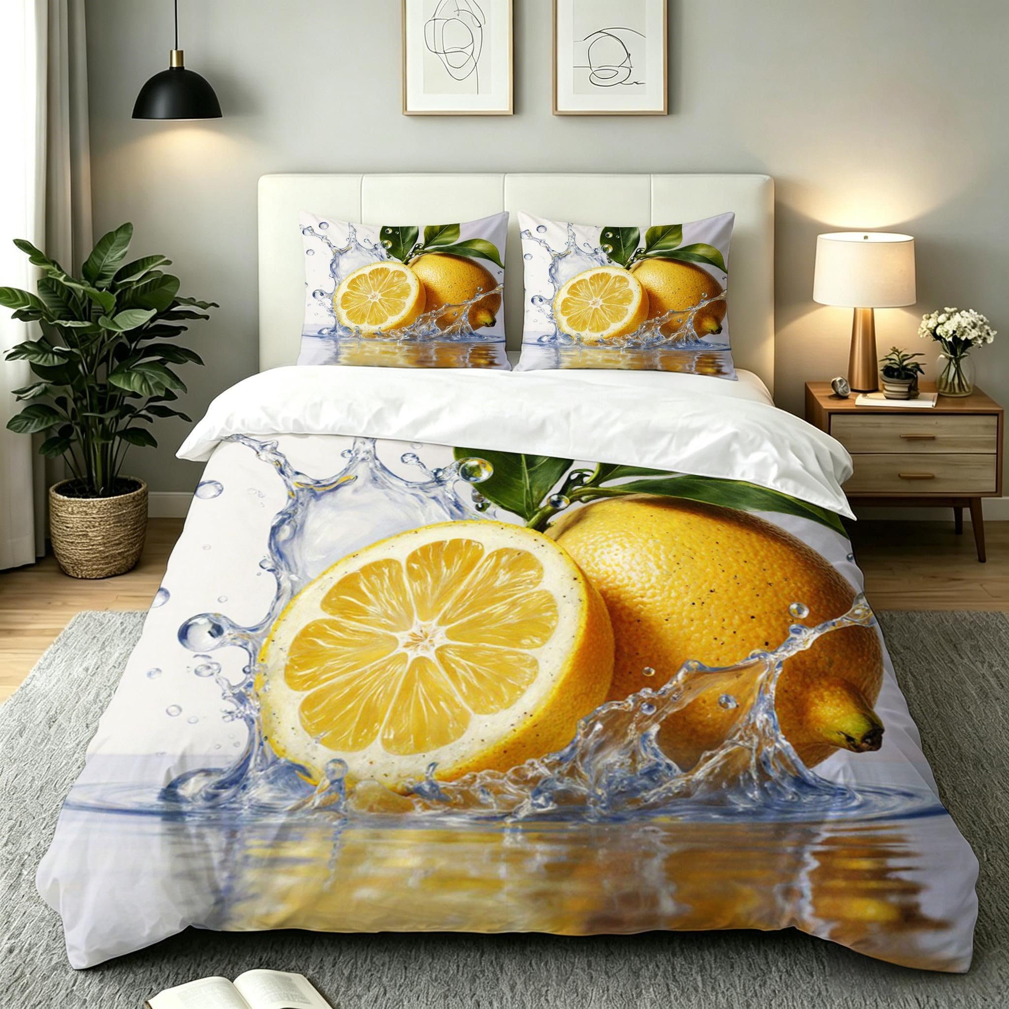 Housse de couette 240x260 citrons avec fermeture éclair zip