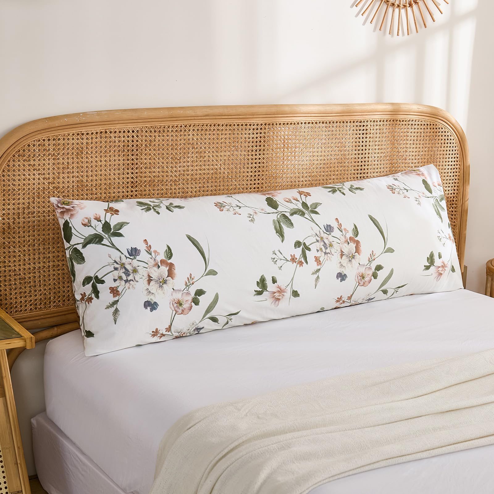 Herside Body Pillowcase 100% Cotton Pillow Case, 1-Piece French Pink Floral Pillow Cover, Soft Breathable Romantic Pillow Case with Envelope Closure (Body, 50x137cm)