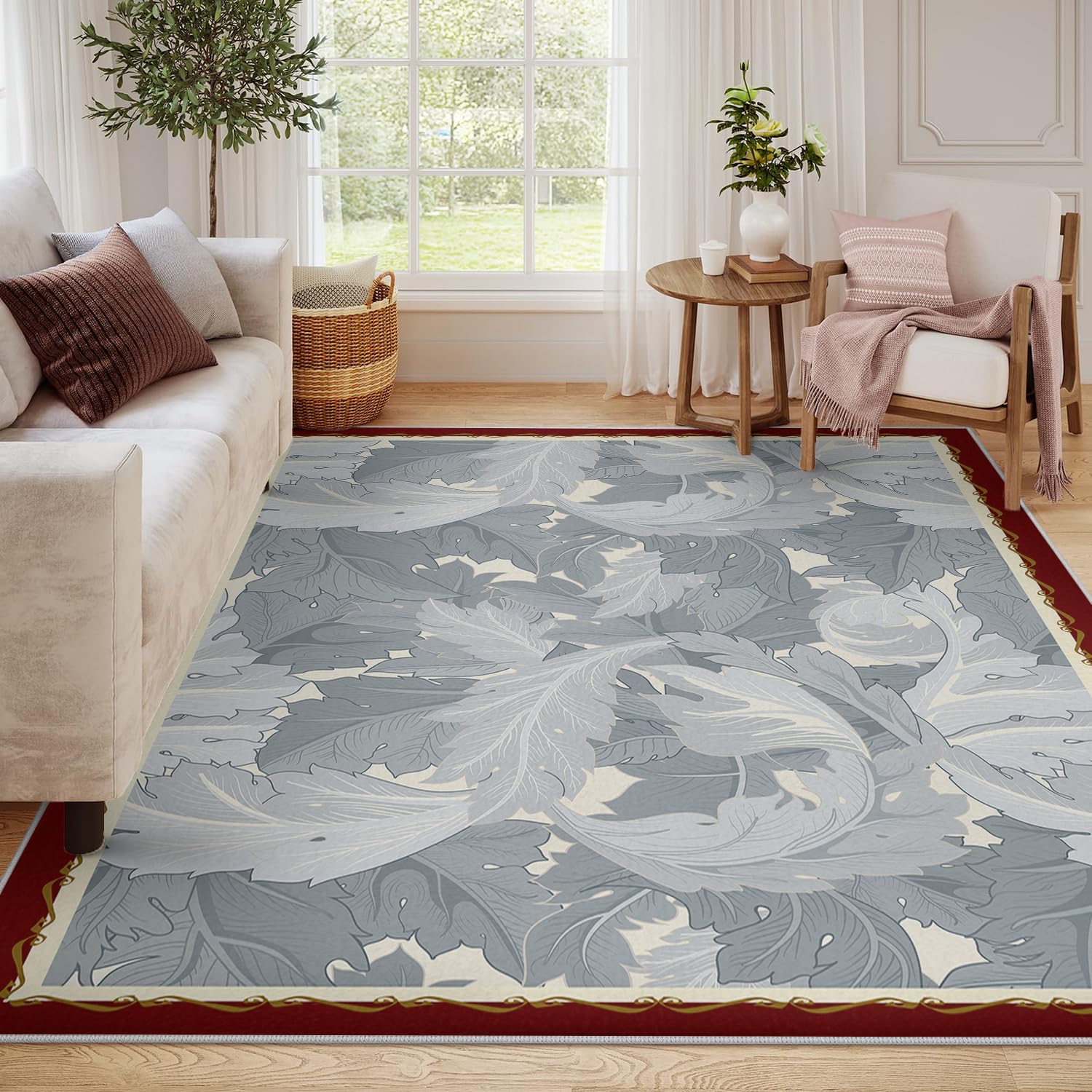 Tapis botanique en acanthe antidérapant et lavable en machine pour un salon sécurisé