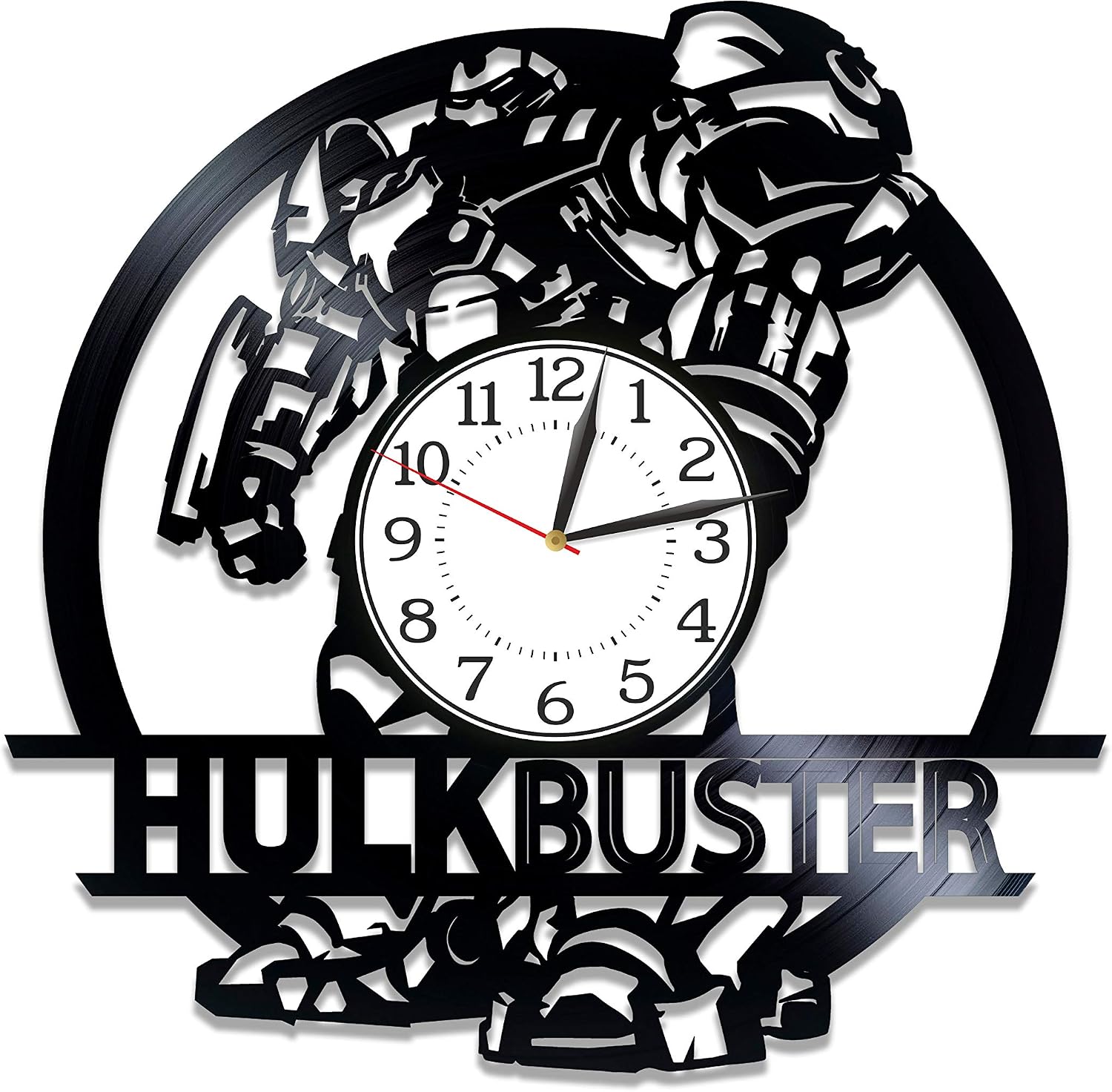 Marvel Comics Handmade Clock Hulkbuster Vinyl Clock 12 Inch for Fan Movie Original Decor for Kids Room Iron Man Vinyl Record Wall Clock Hulkbuster Birthday Gift Idea for Boy