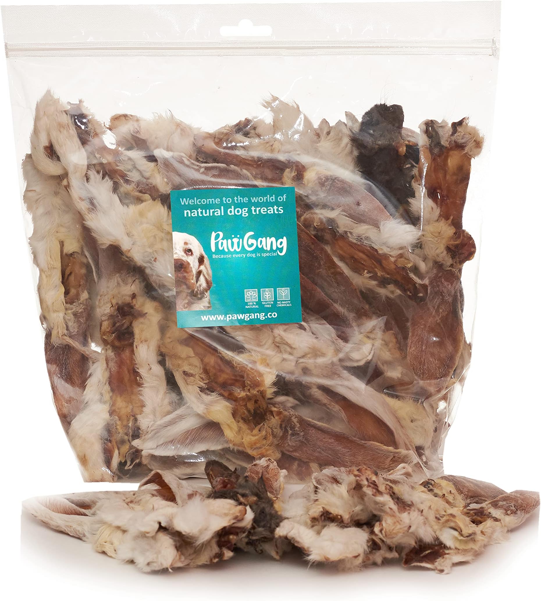 Rabbit Ears with Fur 500g (34-38 Furry Ears) - 100% Natural Treats for Dogs Puppies Adult Old Small Large - Tasty Air Dried Chews Snacks - Healthy Hypoallergenic - Grain Free - Bulk Bag