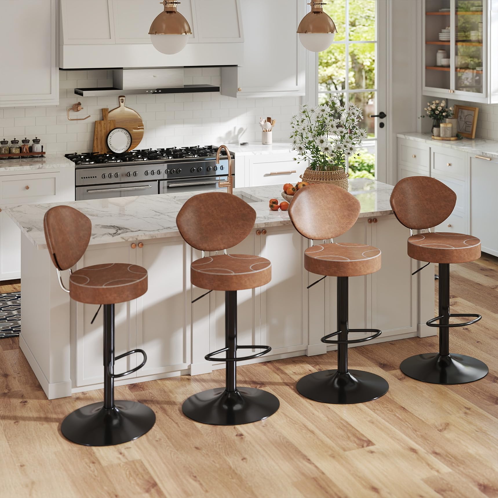 Youhauchair Barhocker, 360 drehbare Barhocker mit Rückenlehne, Höhenverstellbarer Küchenhocker aus Kunstleder, Mid-Century-Vintage Bar Stools