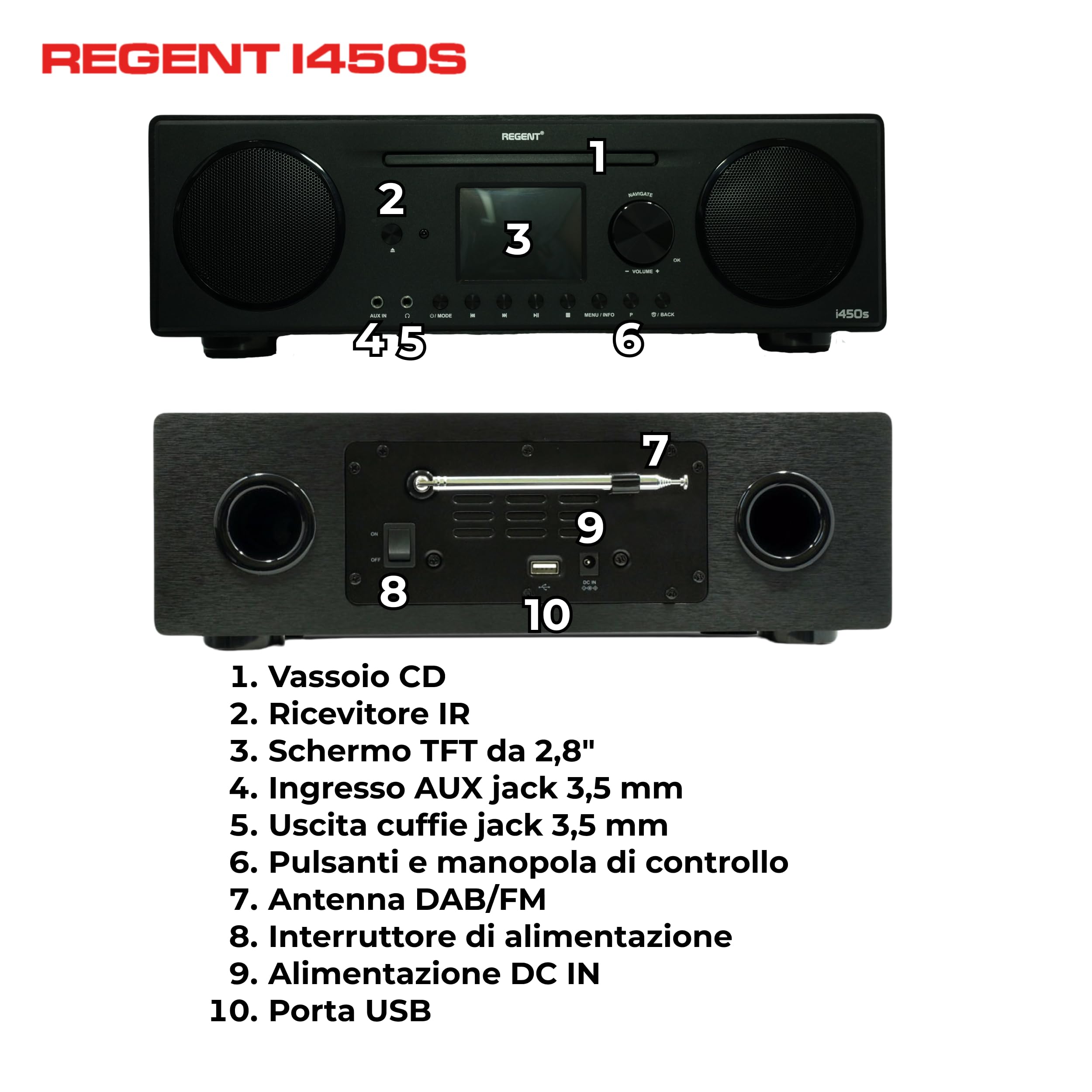 Ferguson Regent i450s DAB+ Digital Internet Radio with Spotify Connect, Bluetooth, AUX, USB, Hi-Fi Home Stereo, Doppio Allarme, Telecomando Nero