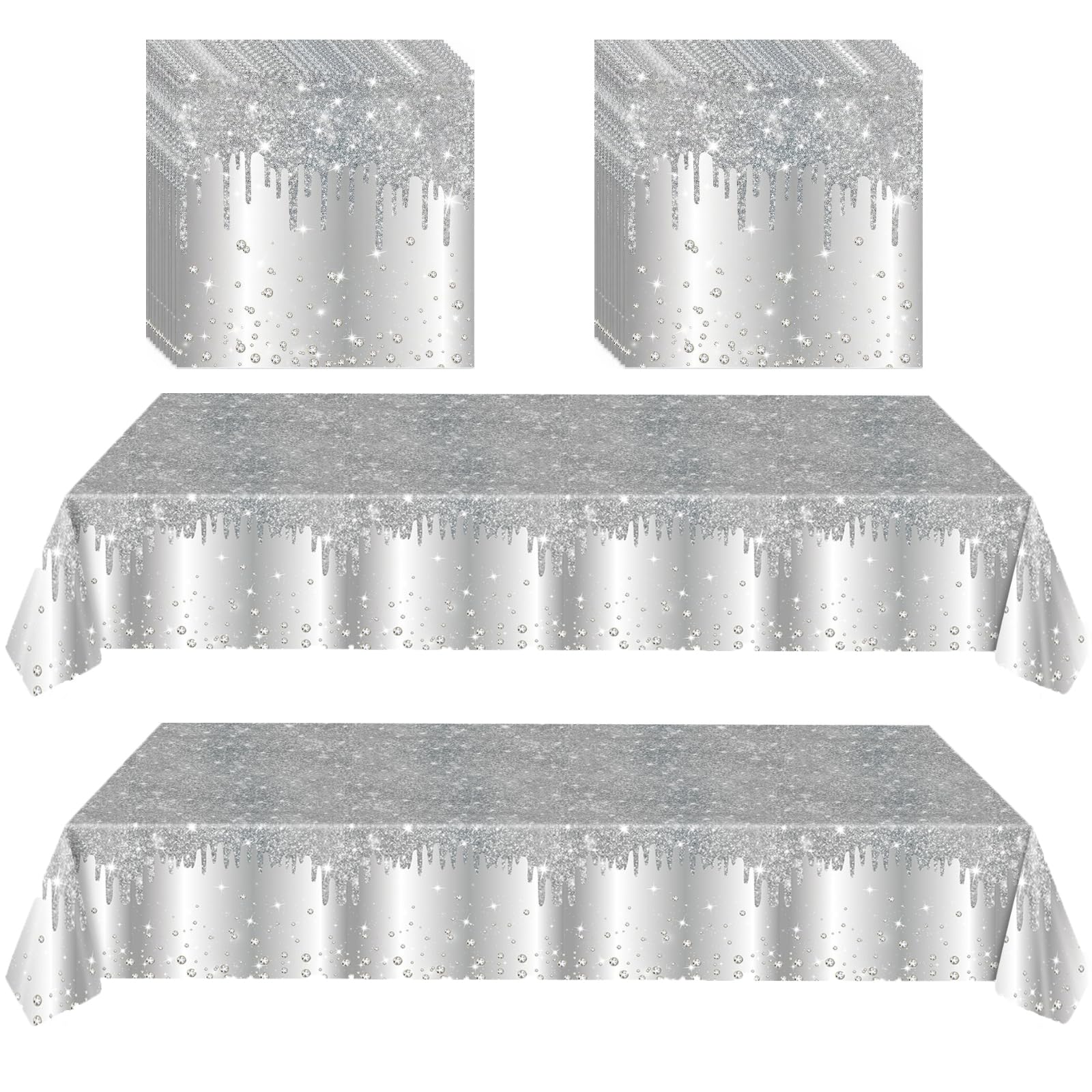 GHKJOK 2 Pack Table Cloths with Diamond Glitter Design and 20 Napkins
