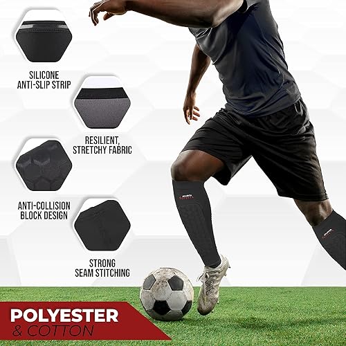 Miniatura 3 de Espinilleras de fútbol para niños y jóvenes, equipo protector de fútbol para niños, niñas, adultos, hombres y mujeres, manga de compresión de