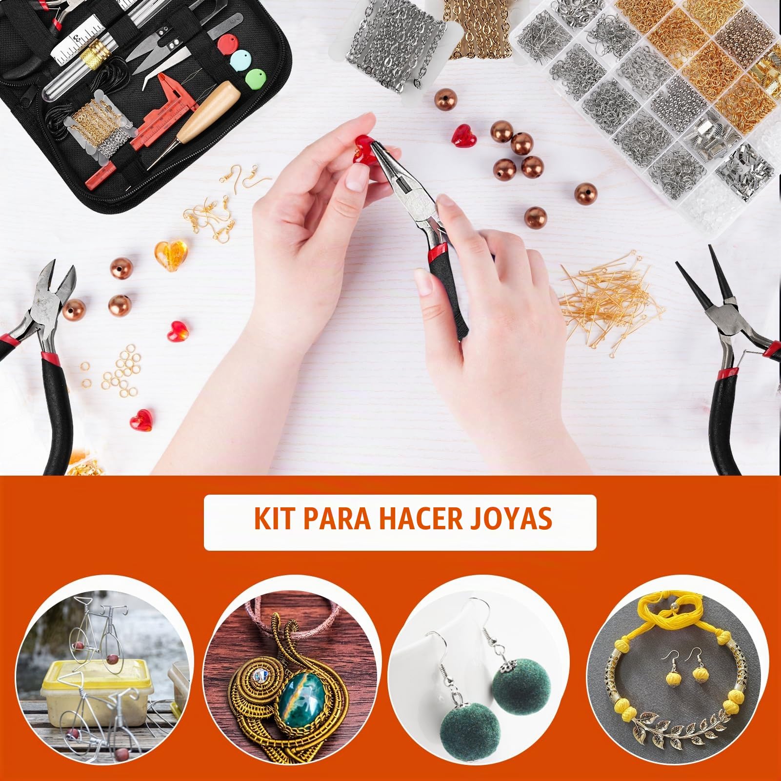 LetCart Kit de suministros para hacer joyas con herramientas, cables y elementos para reparación de joyas y abalorios — Juego perfecto para principiantes y profesionales en creación de joyas