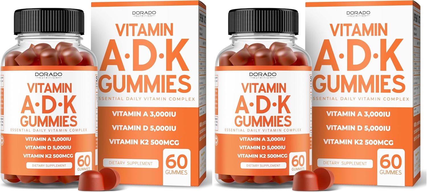 ADK Gummies Vitamin D3 K2 (60 Sugar Free Gummies) Vitamin D3 K2 10000iu/ 5000iu - Supplement with D & K - 10 Vegan Supplement - Delicious Raspberry Flavor - Non GMO & USA Made - 60 Count (Pack of 2)