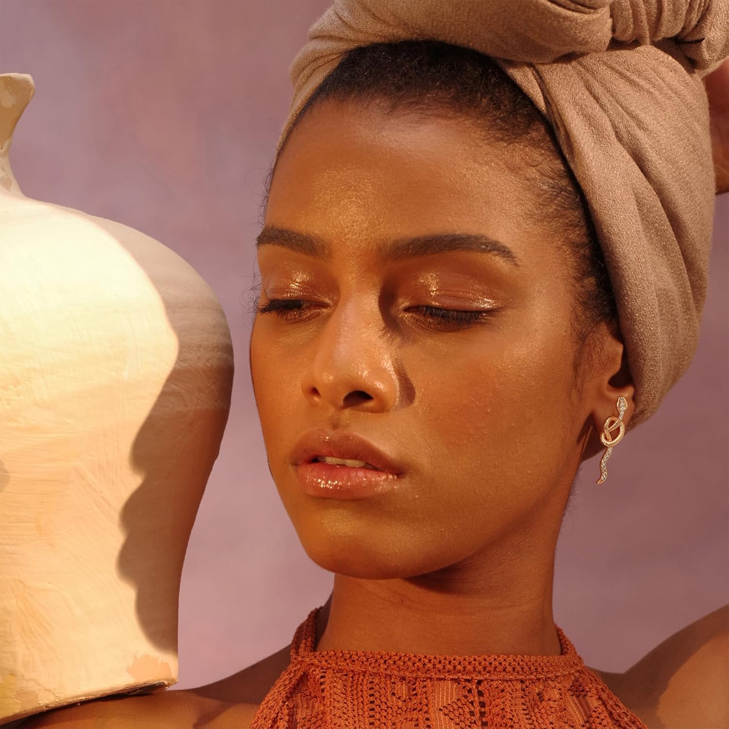 FETTERO Gold Earrings for Women Snake Earrings 14K Gold Plated Boho Dainty Earrings Simple Delicate Handmade Stud Earrings Snake Shape Open C Hoops Hypoallergenic Earrings Gold Jewelry Gift - Image 2