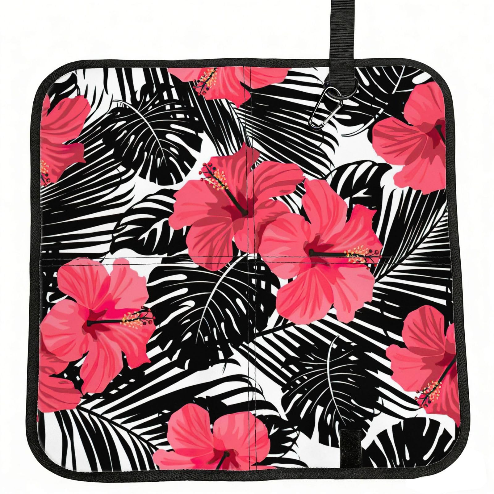 SDEGTHO Red Hibiscus Printed Foldable Seat Pad with Closure, Lightweight Cushion for Airplane Travel Camping