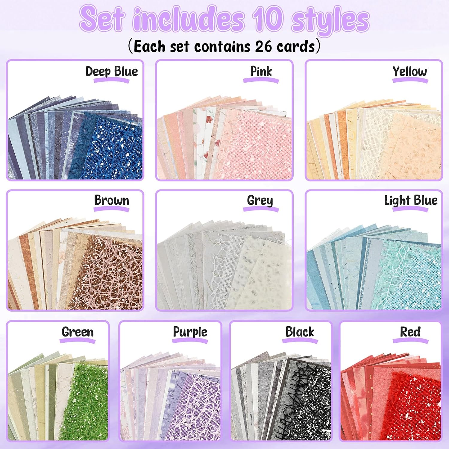260 Sheets Textured Scrapbook Paper and Mesh Fabric Assorted Set with 50 Buttons 10 Color Mixed Craft Special Paper for Scrapbooking Planner Bullet Junk Journal Supplies