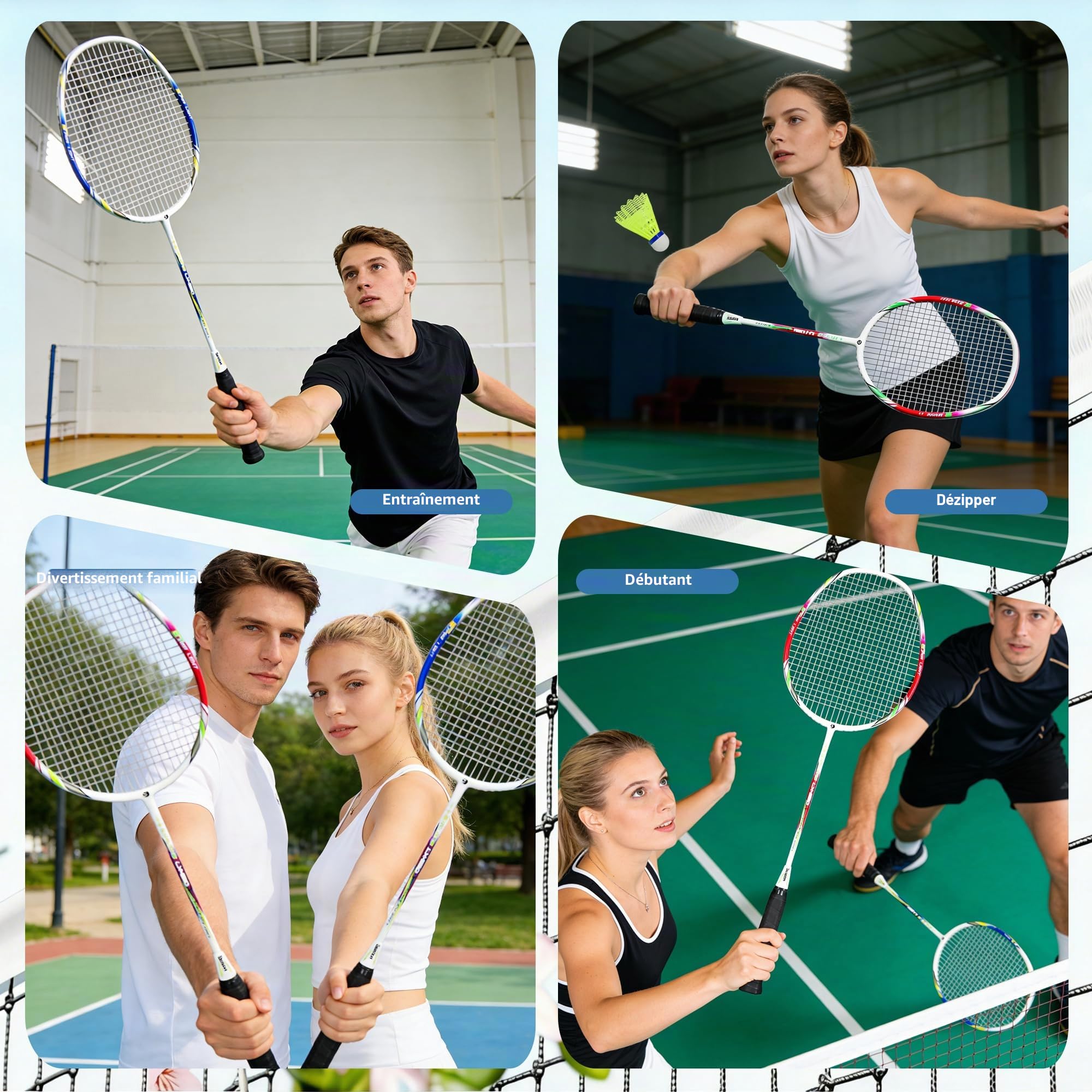Senston Set de Raquettes Badminton en Graphite, Ultra Légères Badminton Rackets avec T-Joint Intégré, Inclus 2 Volants, 2 Surgrips, 1 Sac, Idéal Débutant, École, Loisir Intérieur/Extérieur