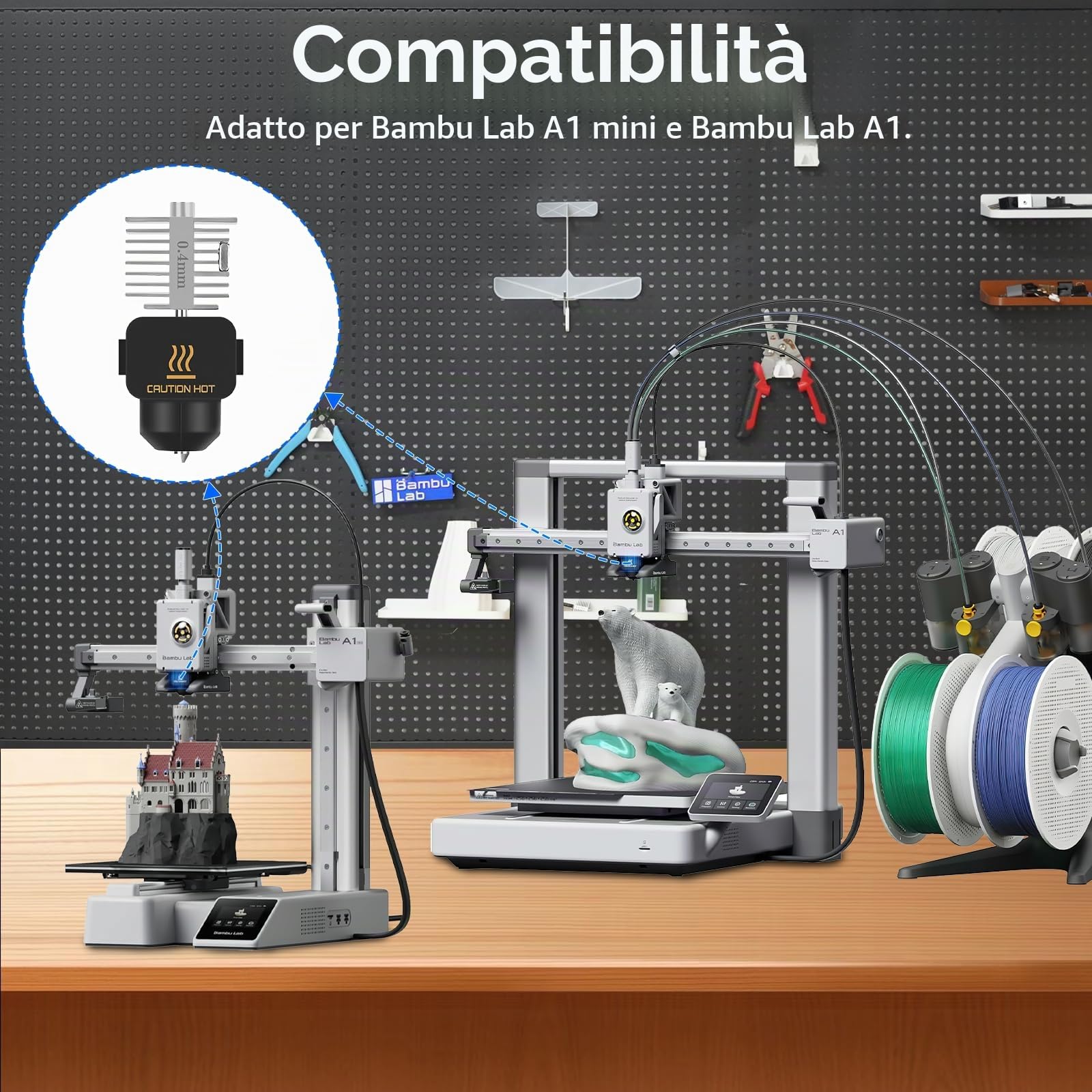 Aggiornamento A1/A1 Mini Quick-Swap Hotend 0.4mm Acciaio Inox Ugello Alta Velocità & Alta Temperatura Struttura Integrata con Copertura in Silicone Compatible with Bambu Lab A1/A1 Mini Stampante 3D