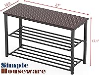 Vista 3 de Simple Houseware Banco de almacenamiento de zapatos con tapa de madera para entrada, marrón oscuro