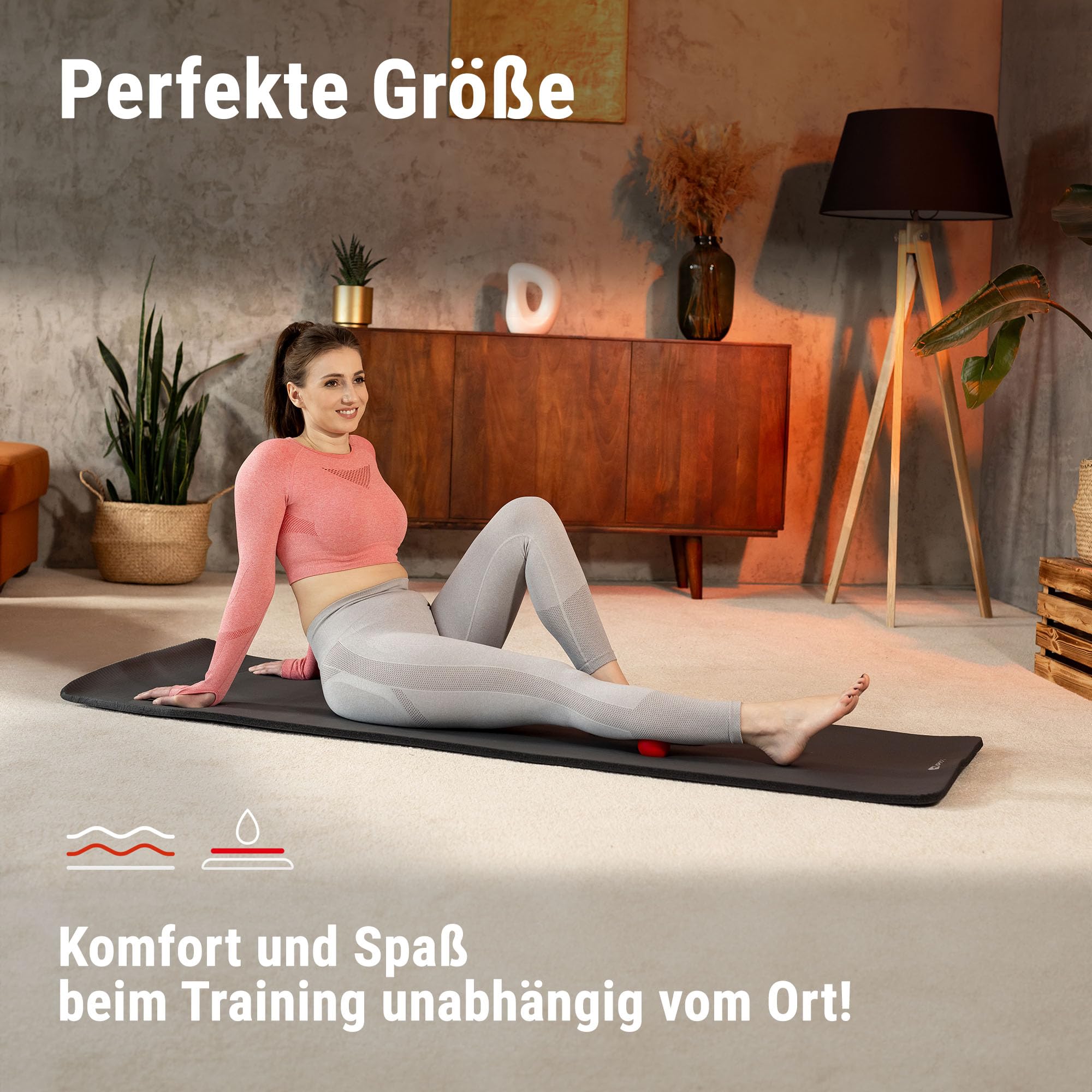 Hop-Sport Gymnastikmatte 190 x 60 cm x 2 cm, Sportmatte - gelenkschonend & rutschfest, Fitnessmatte aus NBR-Schaumstoff - extra-dick + Tragegurt