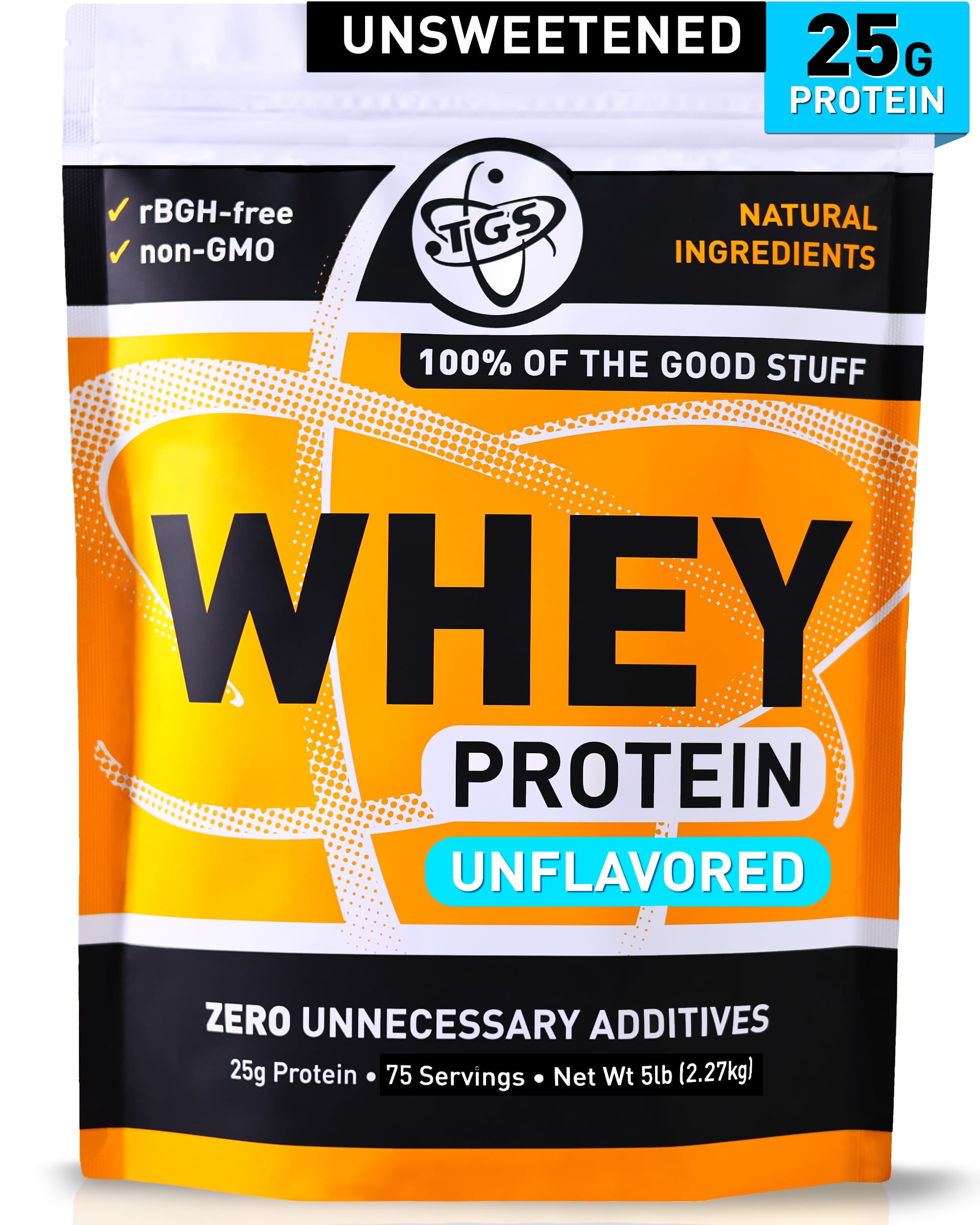100 Whey Protein Powder Unflavored, Unsweetened - Clean, No Artificial Ingredients for Men & Women - 5lb Bulk, Soy Gluten Free, Keto Friendly - Post Workout Muscle Recovery