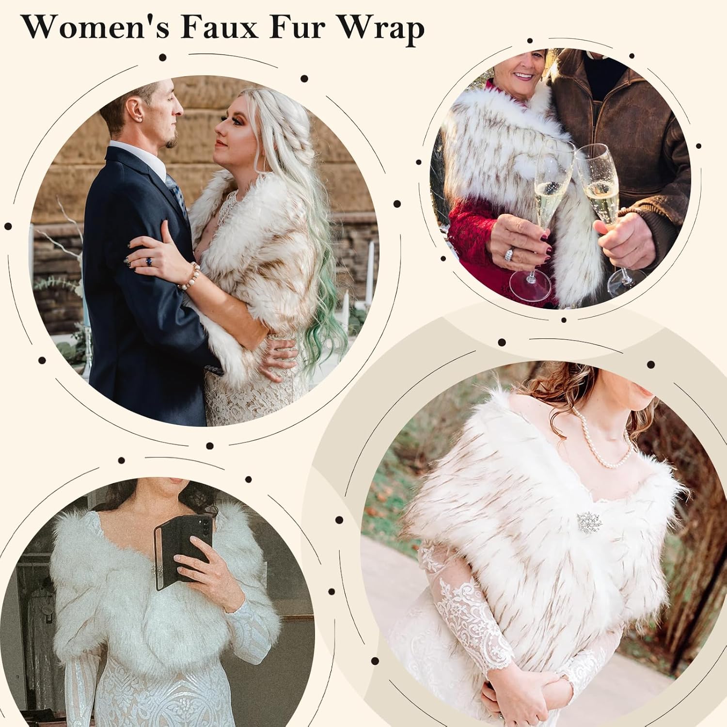Faux Fur Wrap for Women,Winter Shawl for Wedding Stole Shrug Fur Cape 1920s - Image 3