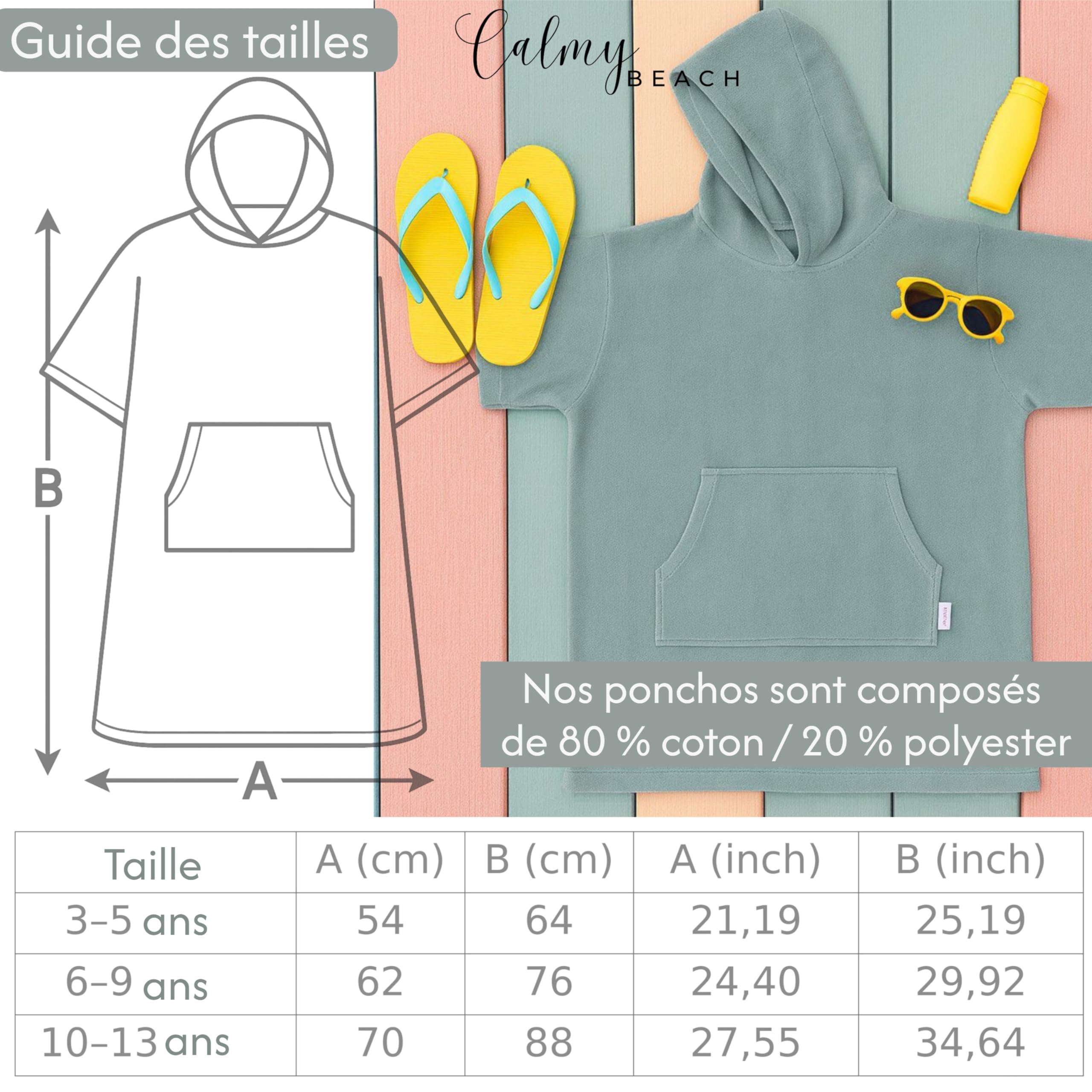 Poncho de bain Enfant - Fille Garçon coton très léger Peignoir de surf Serviette de plage avec Capuche