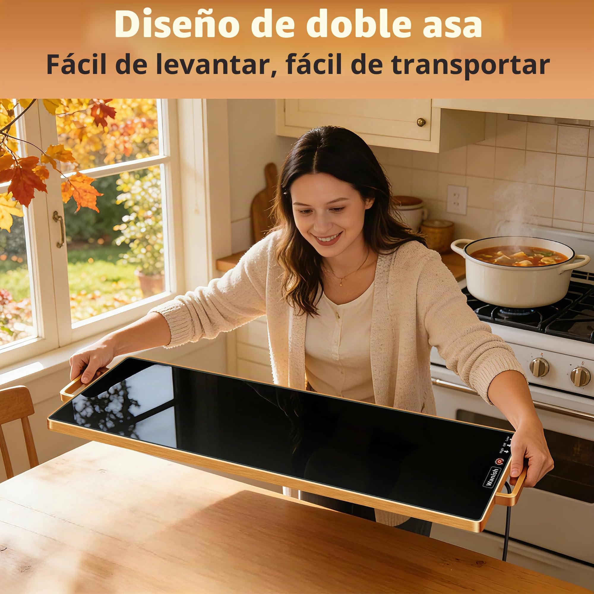 Bandeja de calentamiento eléctrica (XXL 32 x 18 pulgadas), calentadores de alimentos para fiestas de bufé con termostato y calefacción de superficie completa, alfombrilla de calentamiento de vidrio