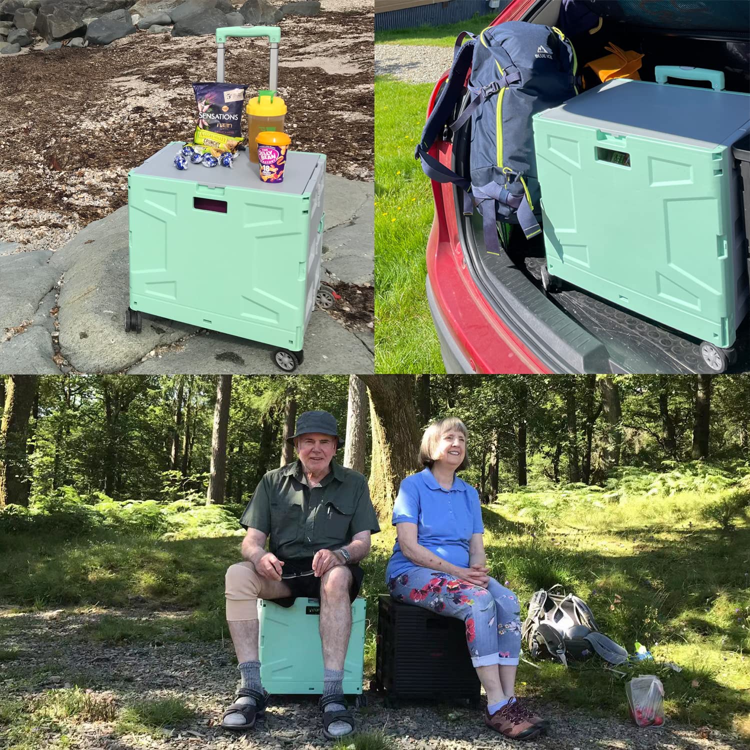 Chariot De Courses Pliable sur 4 Roues, Chariot De Rangement avec Poignée Télescopique Réglable, Chariot Portable Robuste De 50 Kg avec Couvercle pour Le Shopping/Camping - Vert/Gris