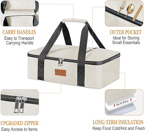 Miniatura 39 de Cazuela aislada de dos pisos para alimentos calientes o fríos, bolsa calentadora de alimentos para fiestas de comida, pícnic, comidas al aire libre