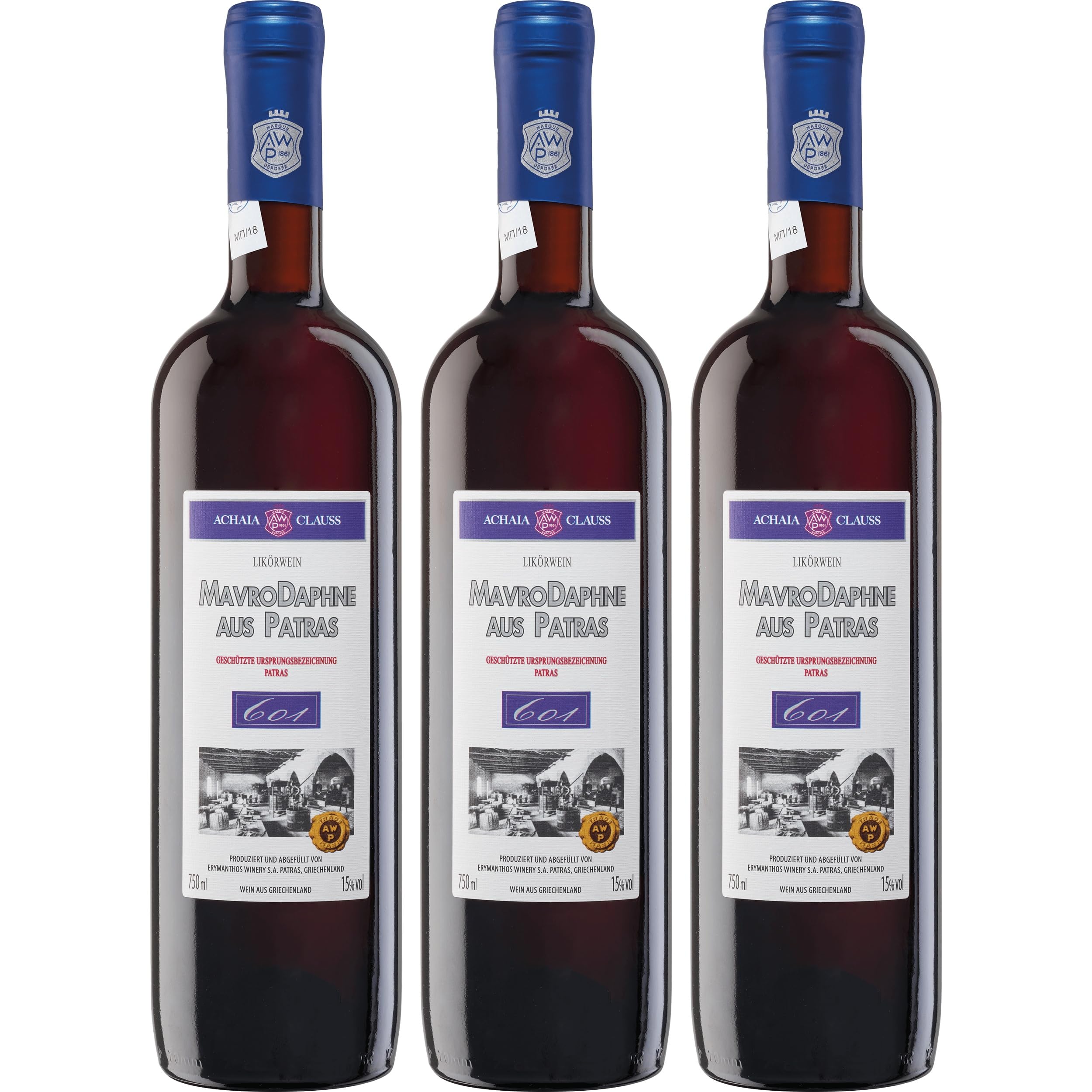 Erymanthos Winery S.A. Mavrodaphne of Patras AOC Spätlese rot süß Griechenland inkl. FeinWert E-Book (3 x 0.75 l)