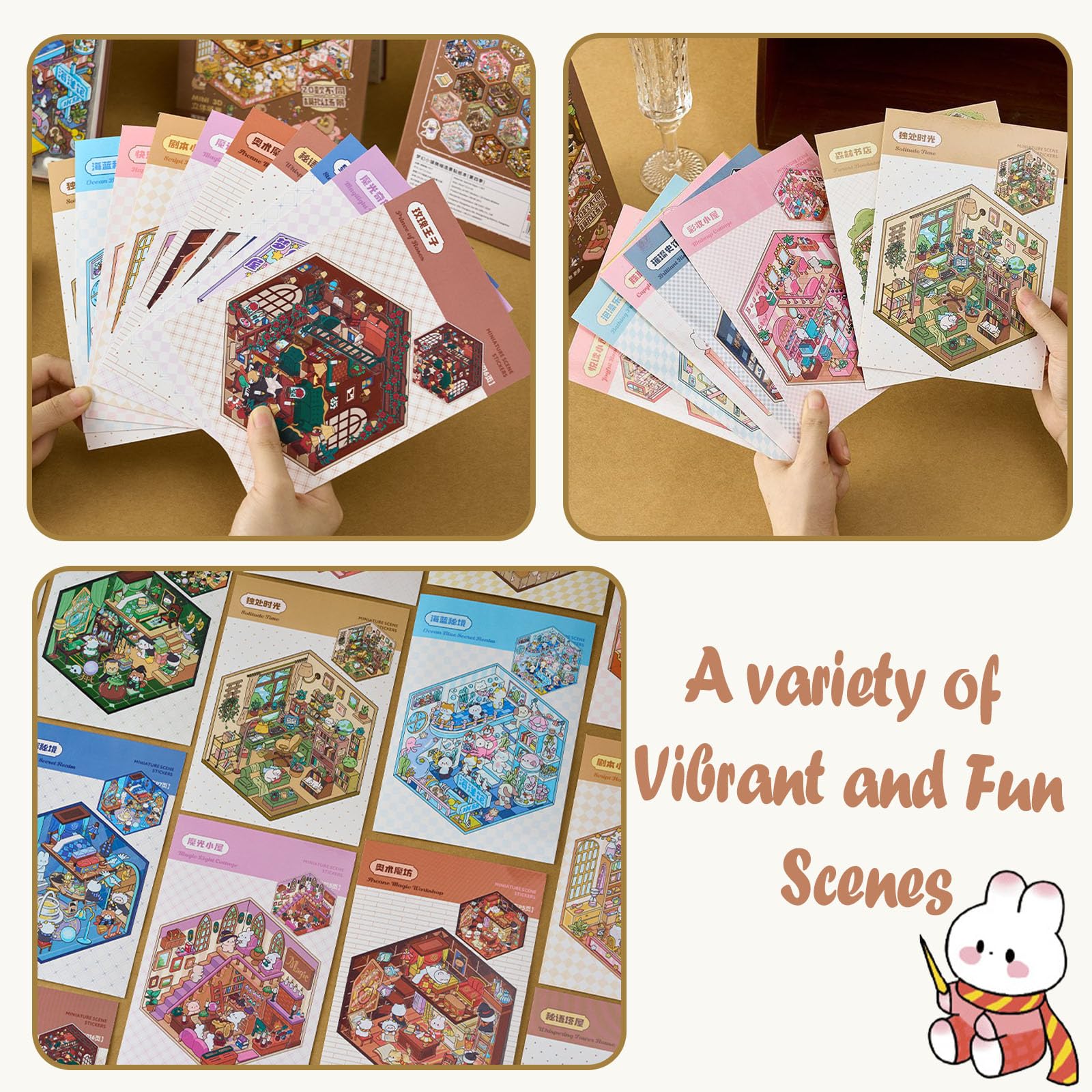 Adult Crafts Scene Sticker Books: 3D Creative Miniature Stickers DIY Scene Book for Adults 40 Set Reusable Stickers Gifts for Women Teens Kids Girls Building Your Own Cartoon Home Travel Activities - Image 3