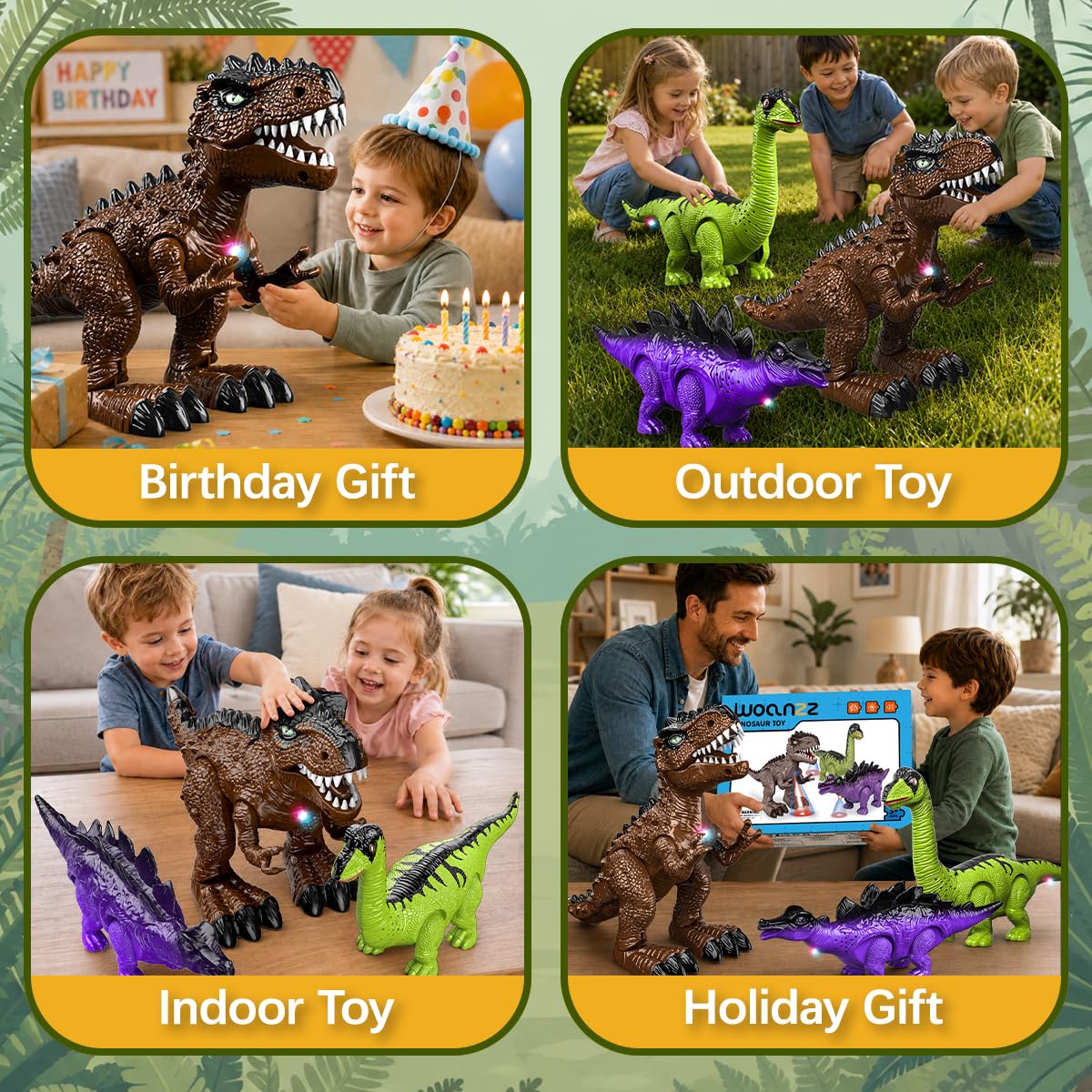 3 Pezzi Giocattoli Dinosauri per Bambini 3-7 Anni, Robot Elettrico Camminante con Suoni e Luci LED, Set T-Rex Brachiosauro Stegosauro, Regalo di Compleanno Bambino Bambina
