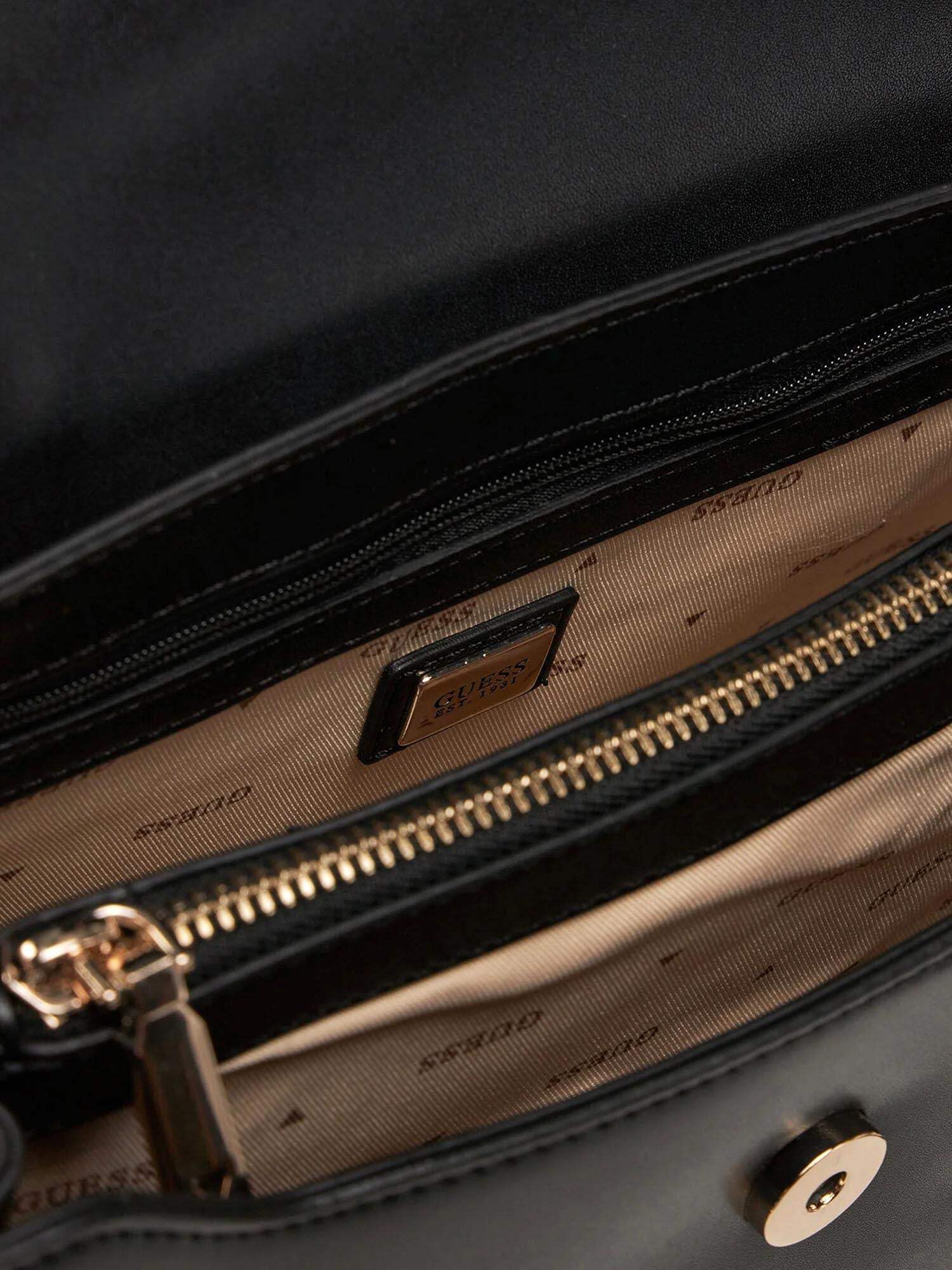 GUESS Eco Aldith Top Handle Flap Hand Bag damska torba, czarny, Mittelgroß