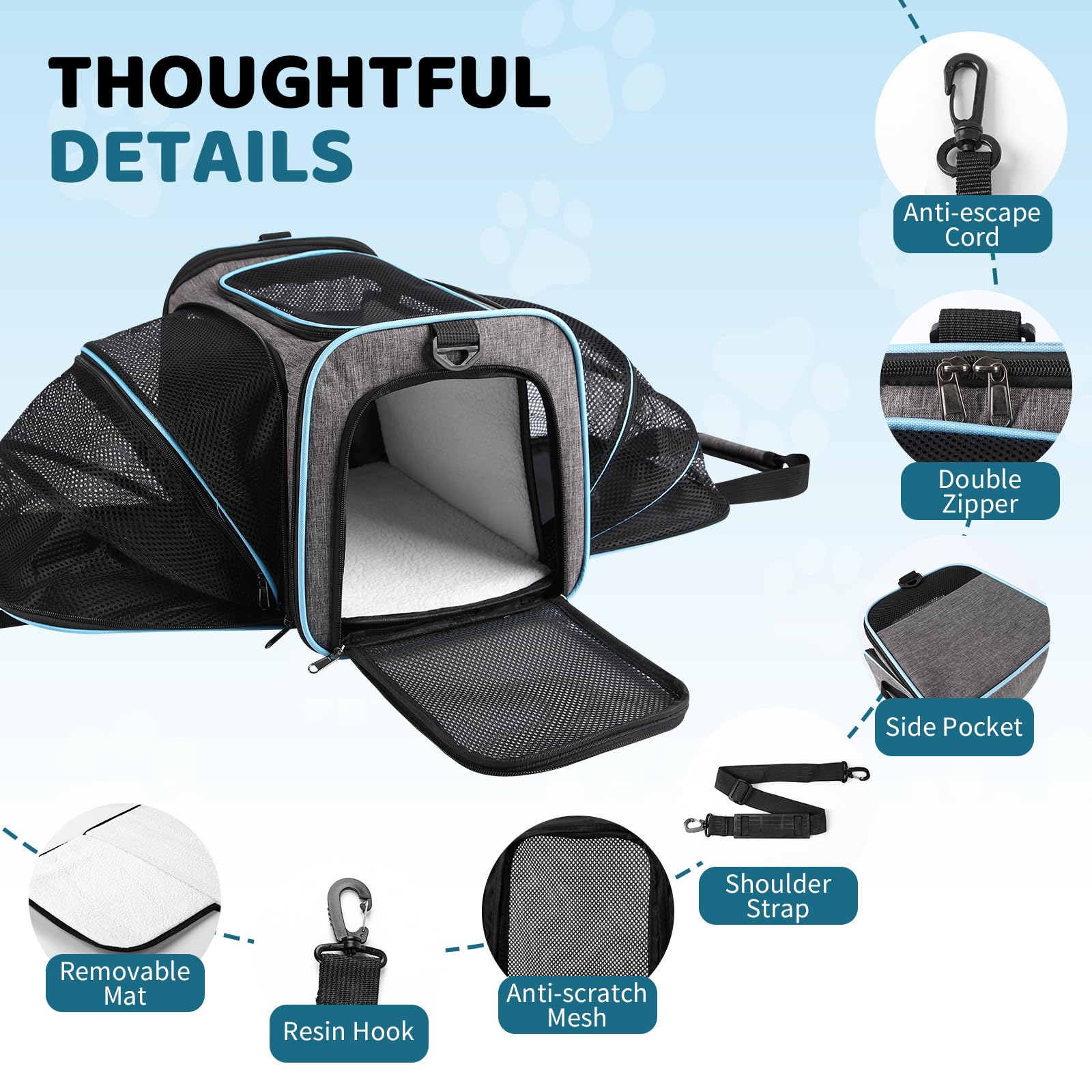 Airline Approved Pet Carrier for Cat - 17 * 11 * 11 Expandable Soft Side Pet Carrier, Collapsible Pet Travel Bag Carrier with Foldable Pet Bowl for Cat Small Animals Under 14LB - image 3