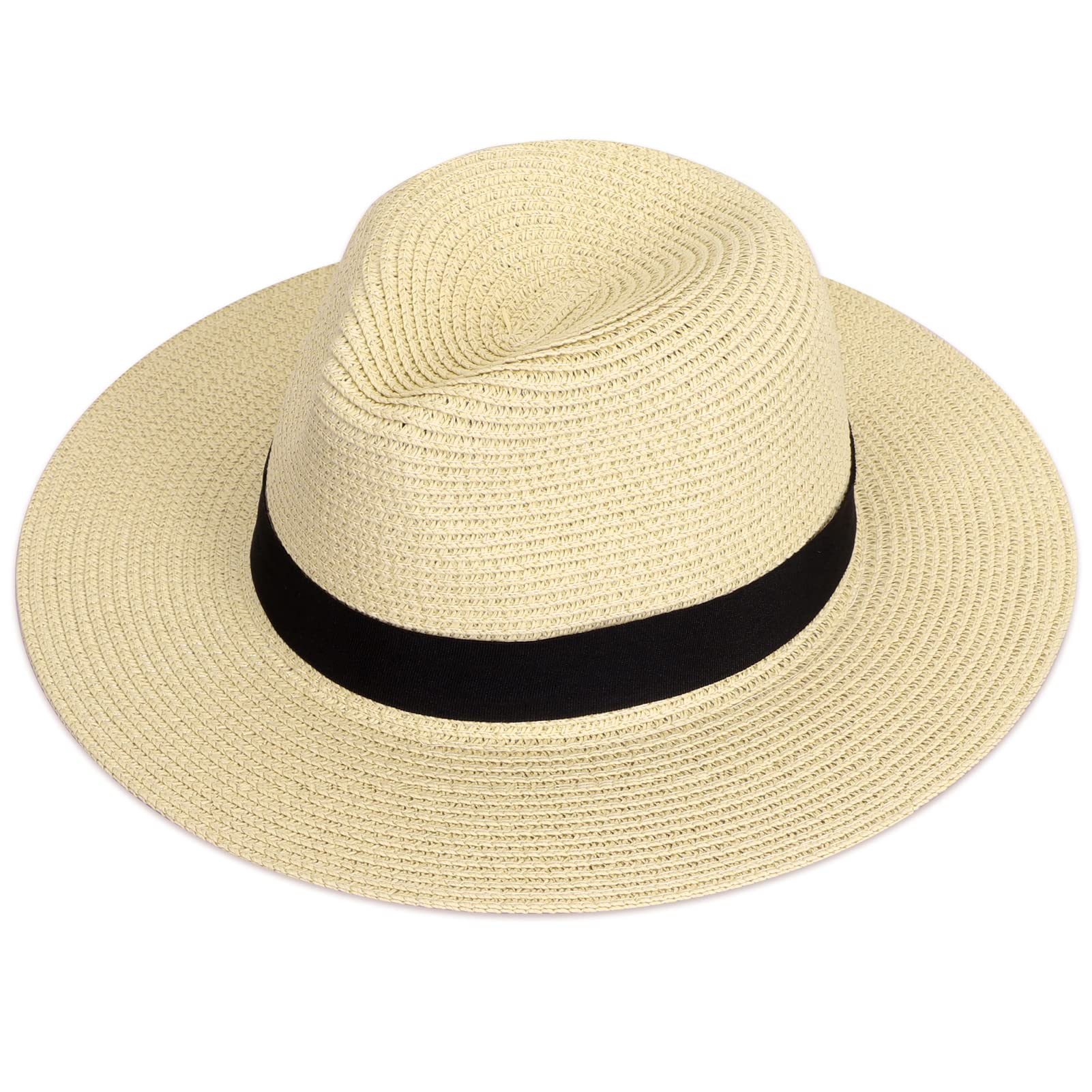 Skycase Sombrero de Panamá, Sombrero de paja de montaña con cinta, sombrero panamá enrollable de paja, sombrero de sol Bogarthut Fedora Sombrero de verano, sombrero de sol de ala ancha, sombrero de