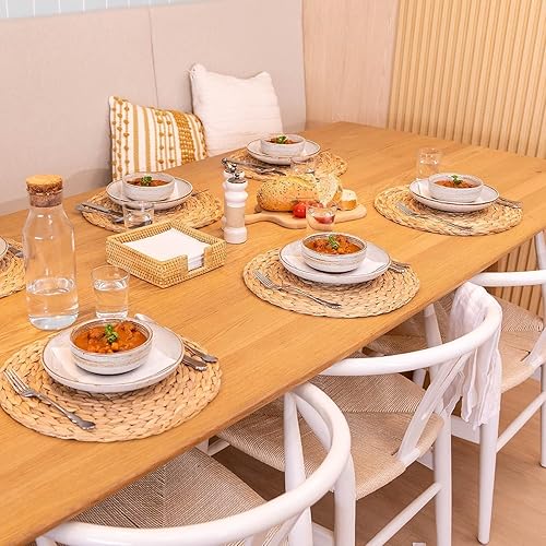 Miniatura 2 de YANGQIHOME Paquete de 6 manteles individuales redondos tejidos, manteles individuales de jacinto de agua natural, manteles individuales de paja