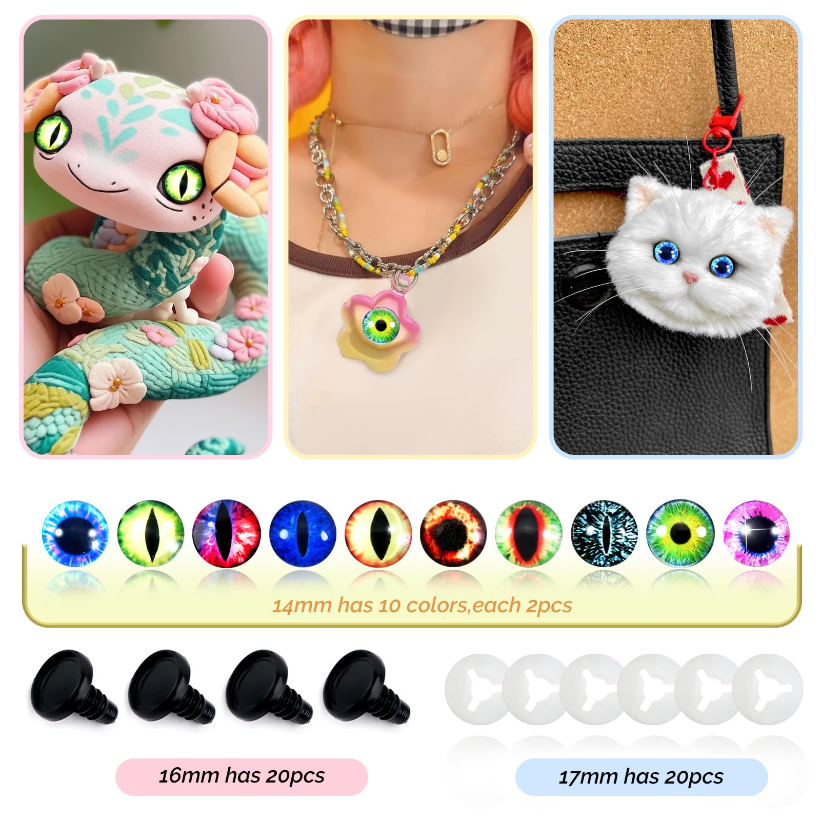 TOAOB 20 pcs 16 mm Safety Eyes Glow in the Dark Dragon Eyes Doll Eyes Evil Eyes with Washers for Crafting Crochet Plush Stuffed Animals Craft Eyes - Image 3