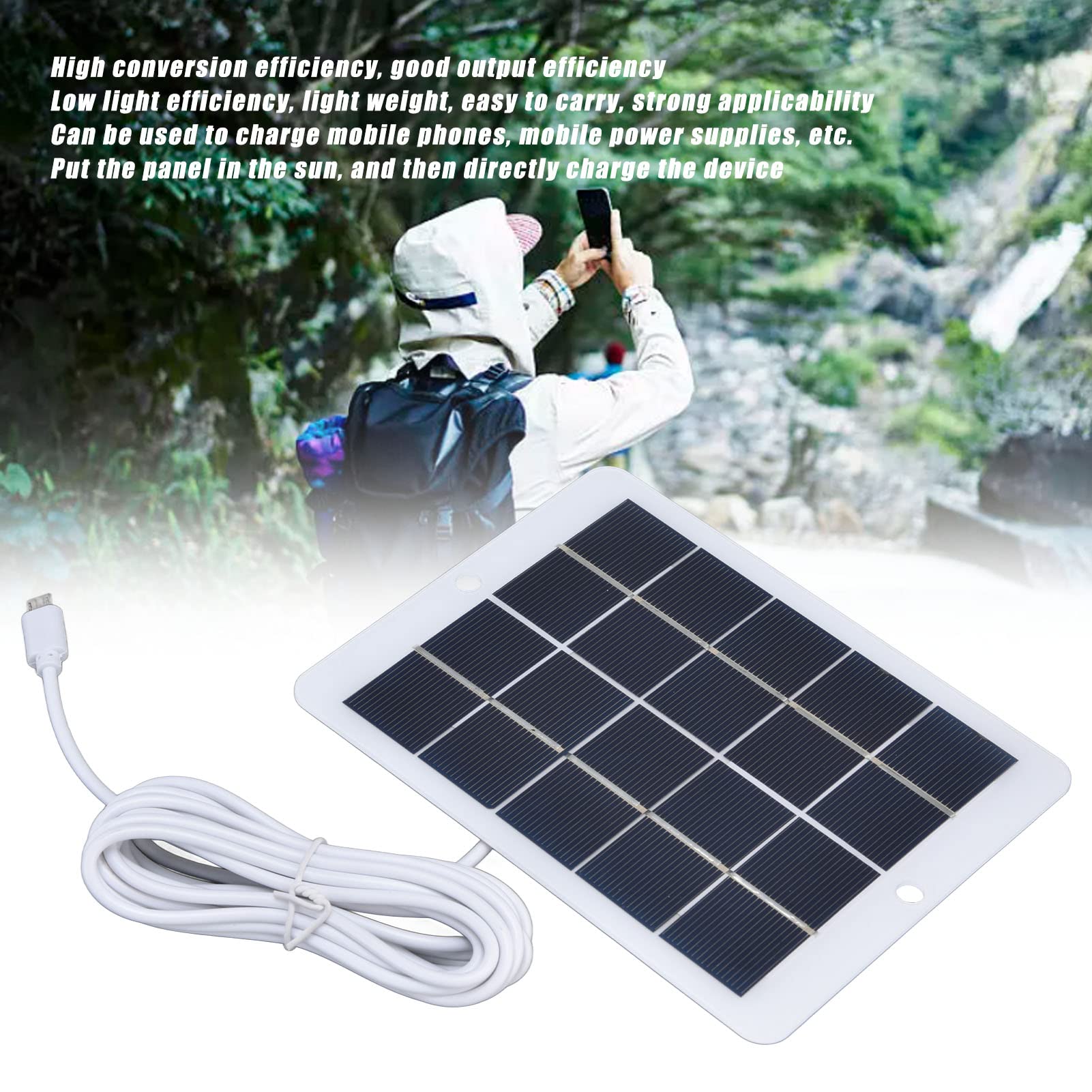 3W 5V Solar Panel Charger, Polysilicon Solar Panel Low Light Efficiency High Conversion Efficiency Lightweight Suitable for Mobile Power Sources