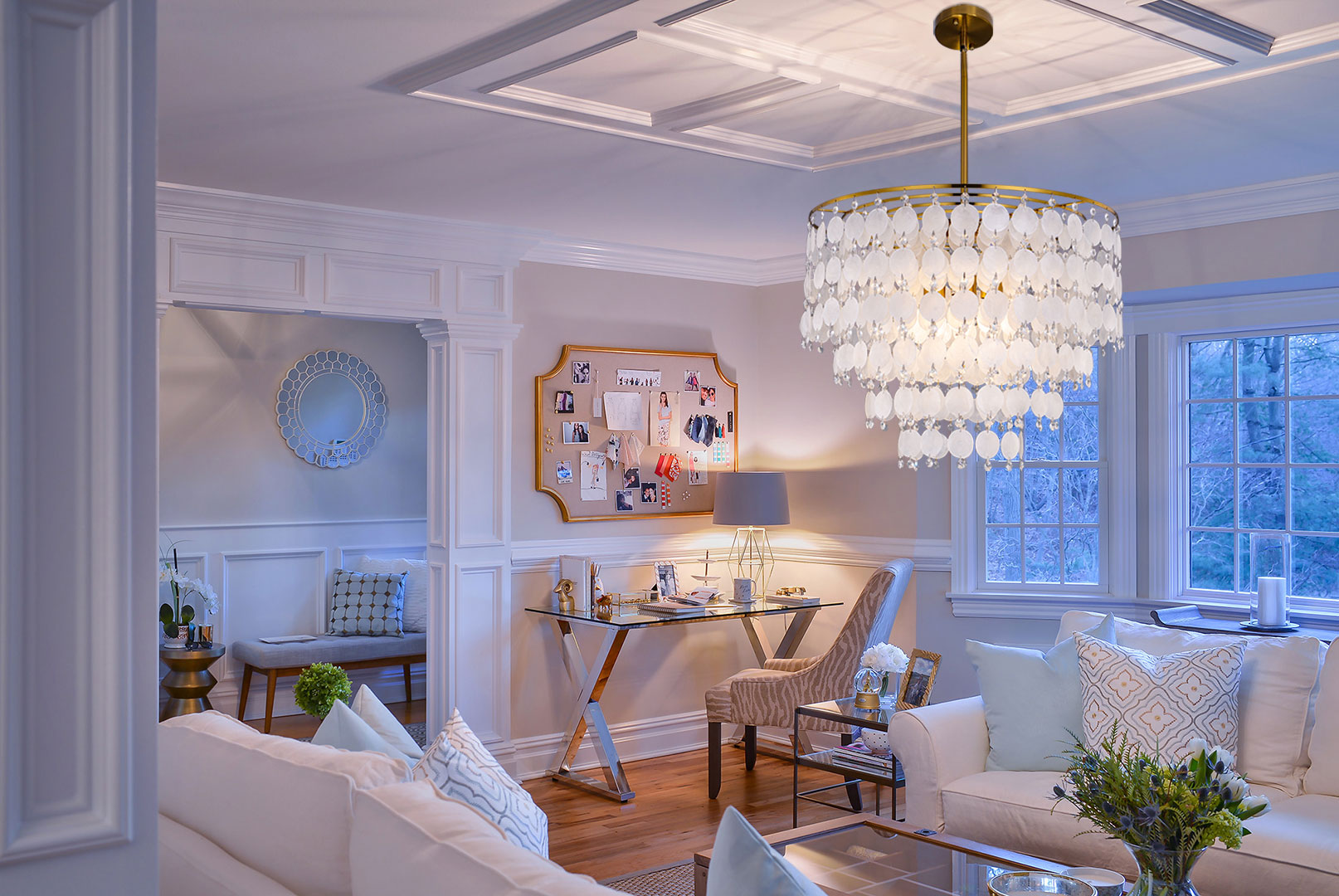shell  light ♡ seaside ♡ white シェルライト TOCHIC Natural Capiz Shell Chandelier, 6-Light Gold Modern Coastal