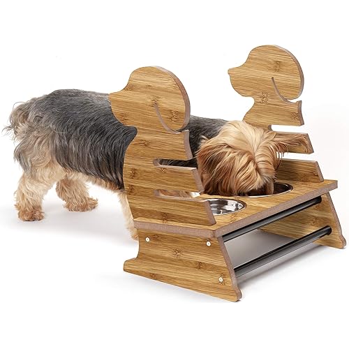 Furhaven Pet Feeder for Dogs and Cats - Height Adjustable Raised Dog Feeder Stand with Stainless Steel Food Bowls