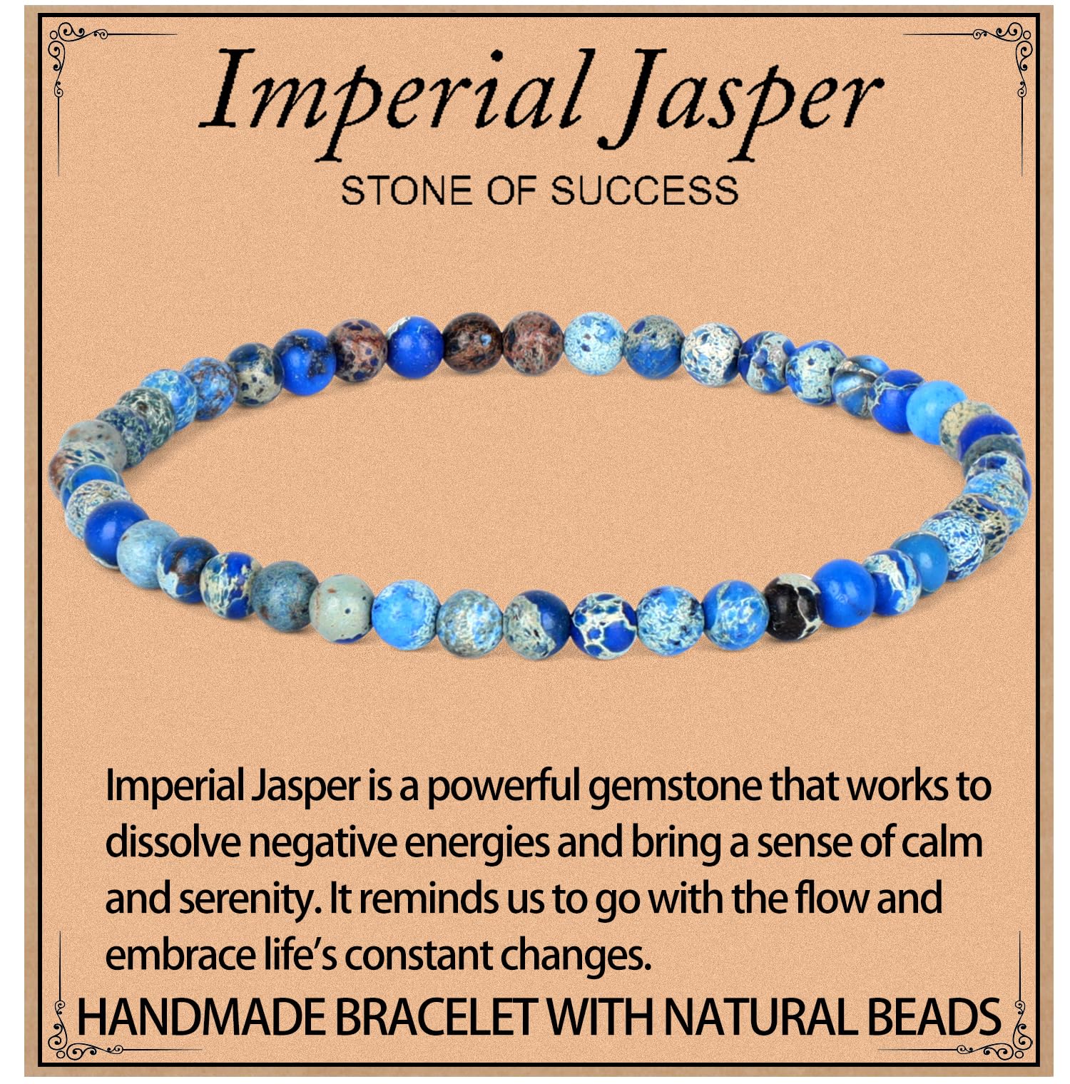 LPBeads Handmade Natural Gemstone Stretch Elastic 4mm Blue Imperial Jasper Bracelet Healing Crystal Round Stone Beads Jewelry Gifts for Women Men