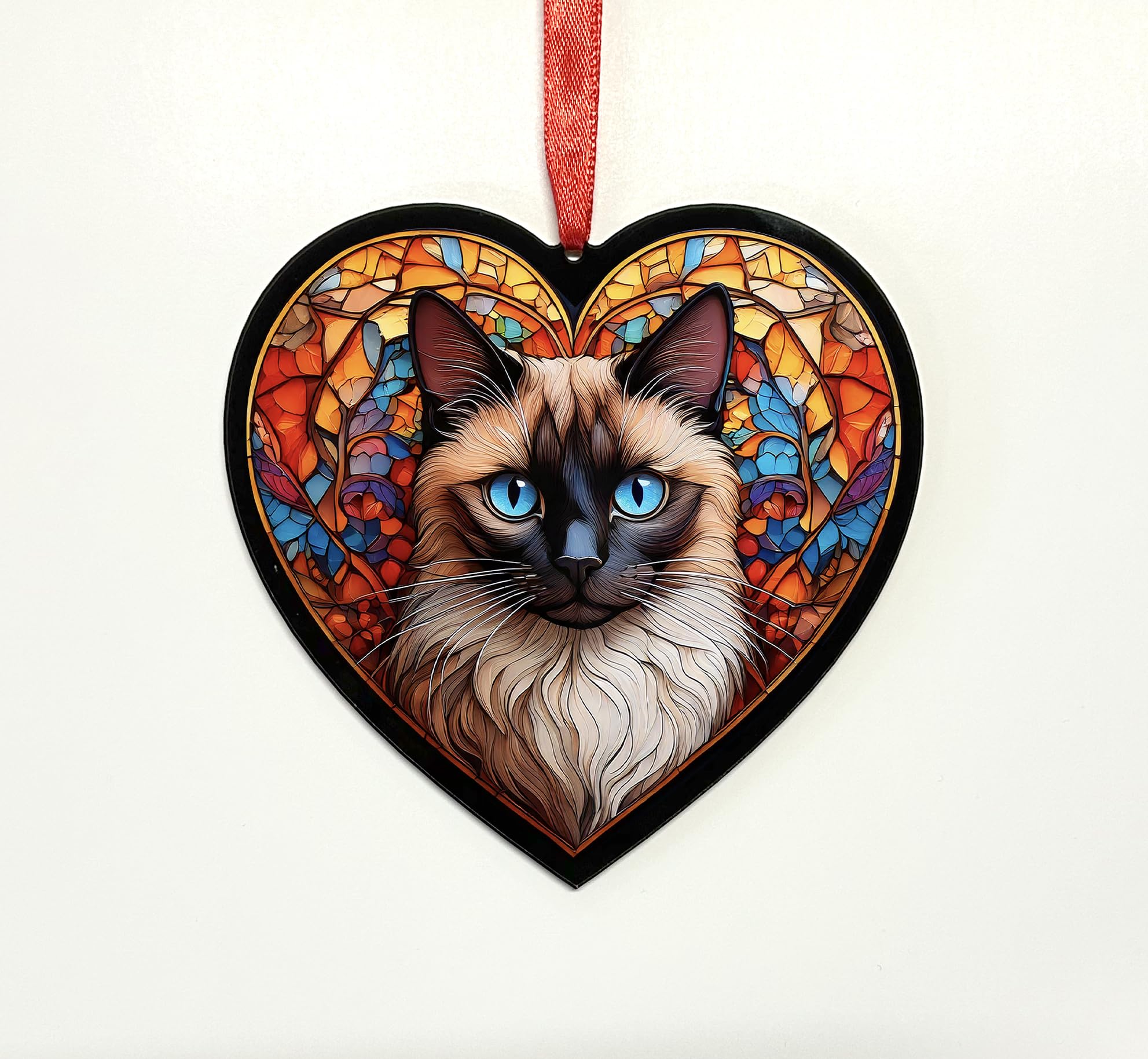 Siamese Cat Heart Suncatcher - Memorial or Gift for Cat Lovers - 13cm
