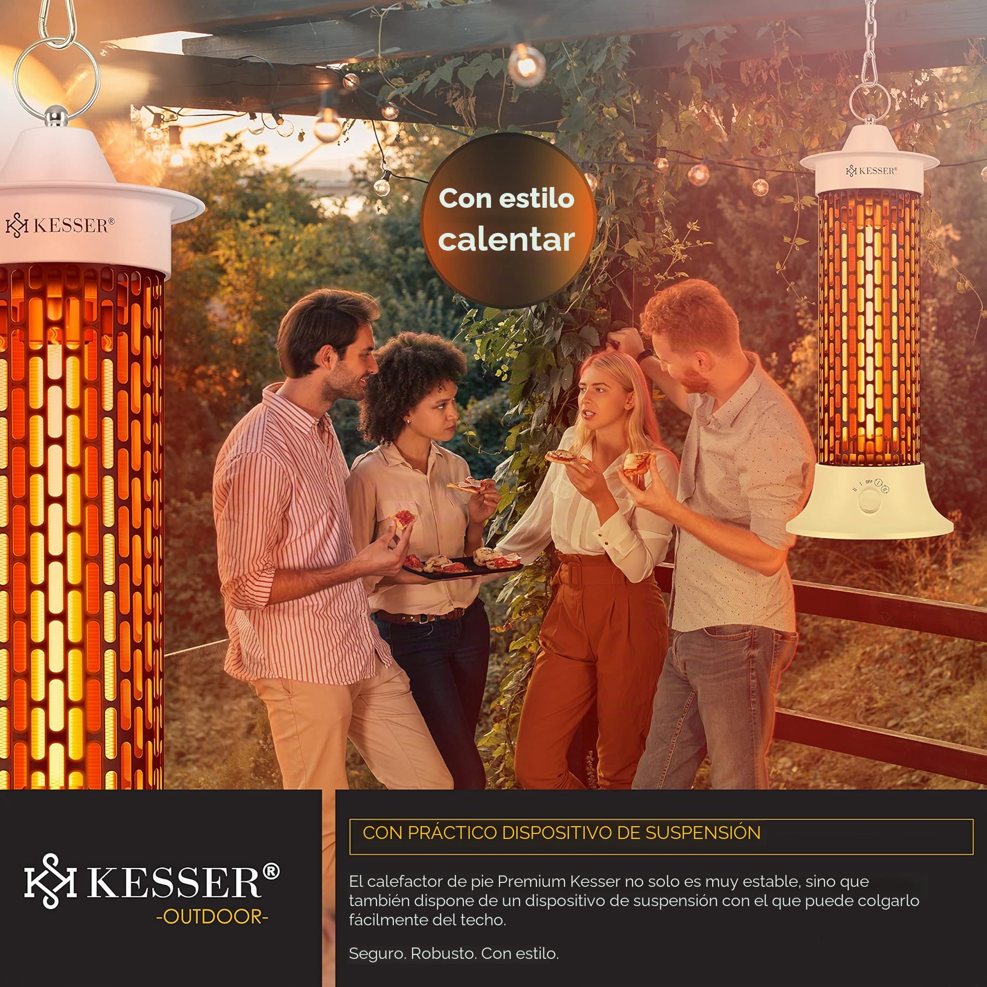 KESSER® Radiador de pie por infrarrojos, 1200 W, radiador eficiente energéticamente para interiores con oscilación de 360°, dispositivo de pie de calefacción por infrarrojos, calefacción eléctrica
